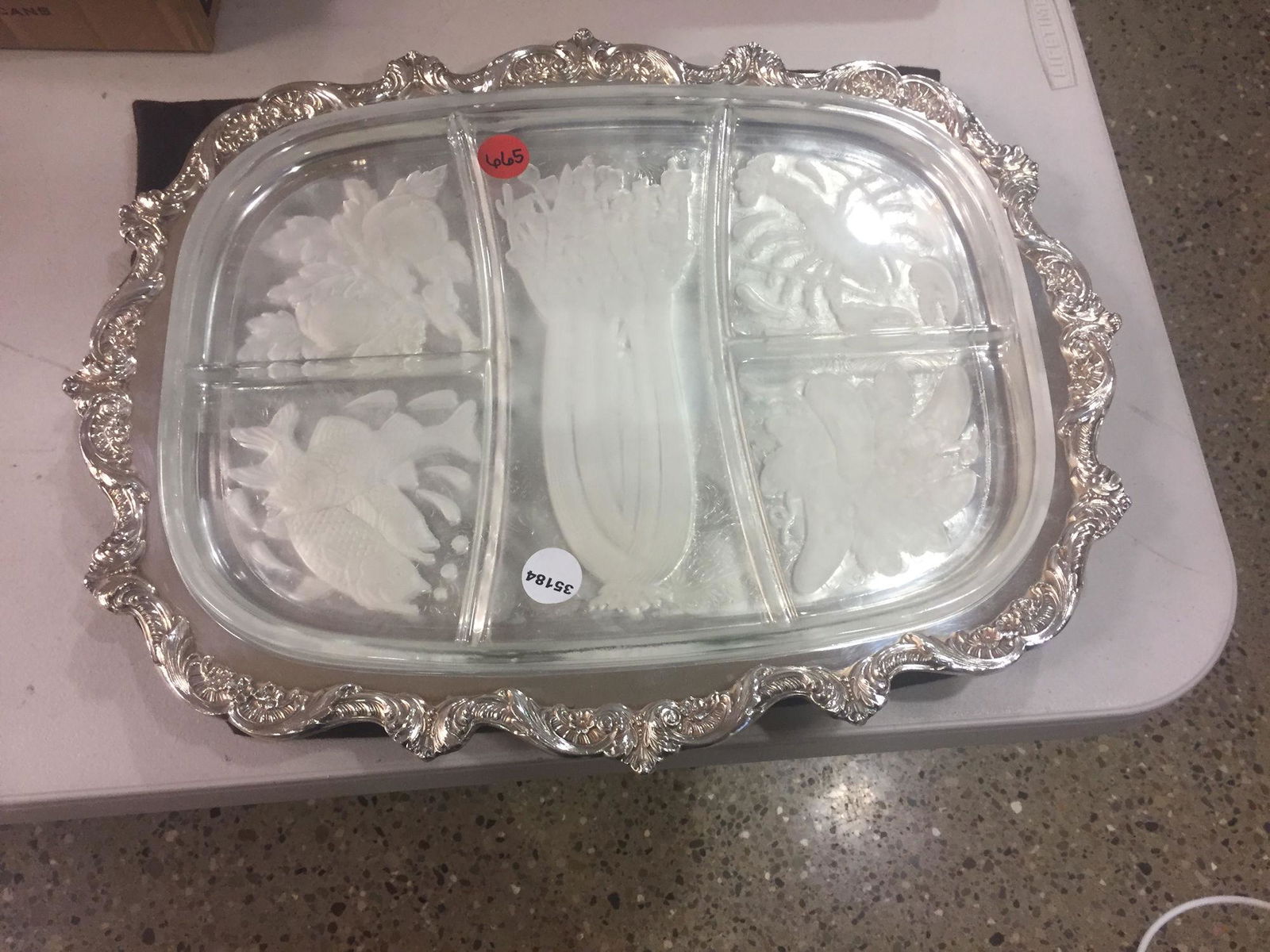 BOX LOT SILVERPLATE TRAY WITH GLASS INSERT (1 of 4)