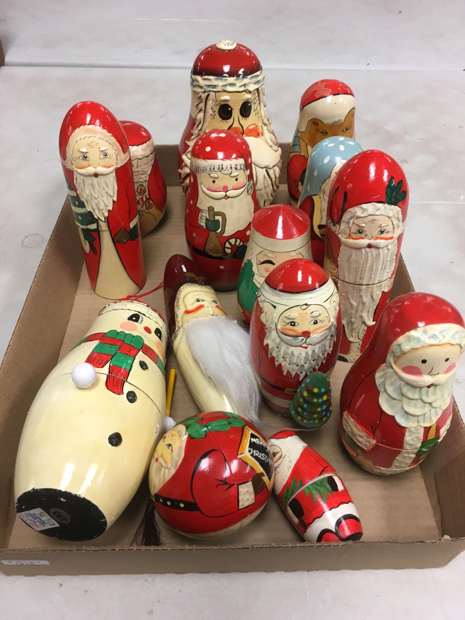 BOX LOT CHRISTMAS NESTING DOLLS: BOX LOT CHRISTMAS NESTING DOLLS