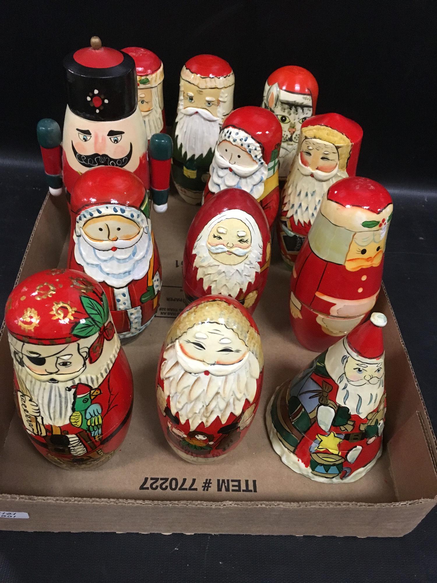 BOX LOT CHRISTMAS NESTING DOLLS: BOX LOT CHRISTMAS NESTING DOLLS