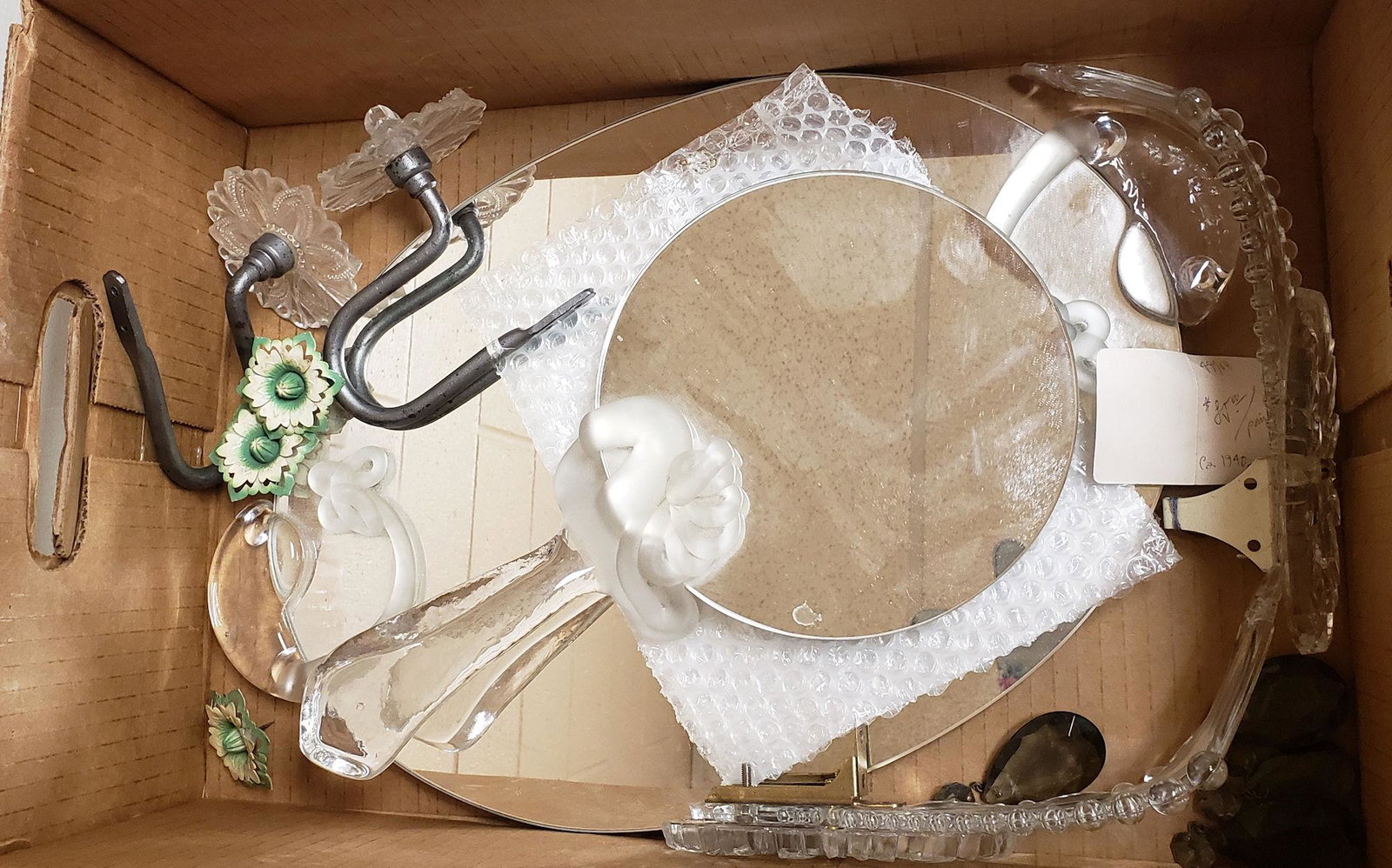 BOX LOT GLASS- TRAY, MIRROR, AND SCONCES: BOX LOT GLASS- TRAY, MIRROR, AND SCONCES