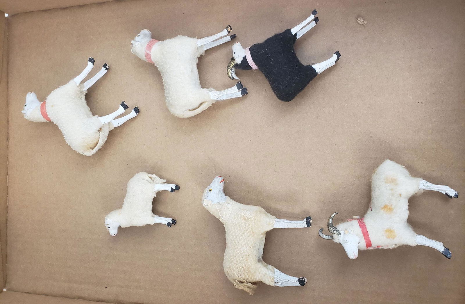 BOX LOT (6) GERMAN EARLY TOY LAMBS: BOX LOT (6) GERMAN EARLY TOY LAMBS