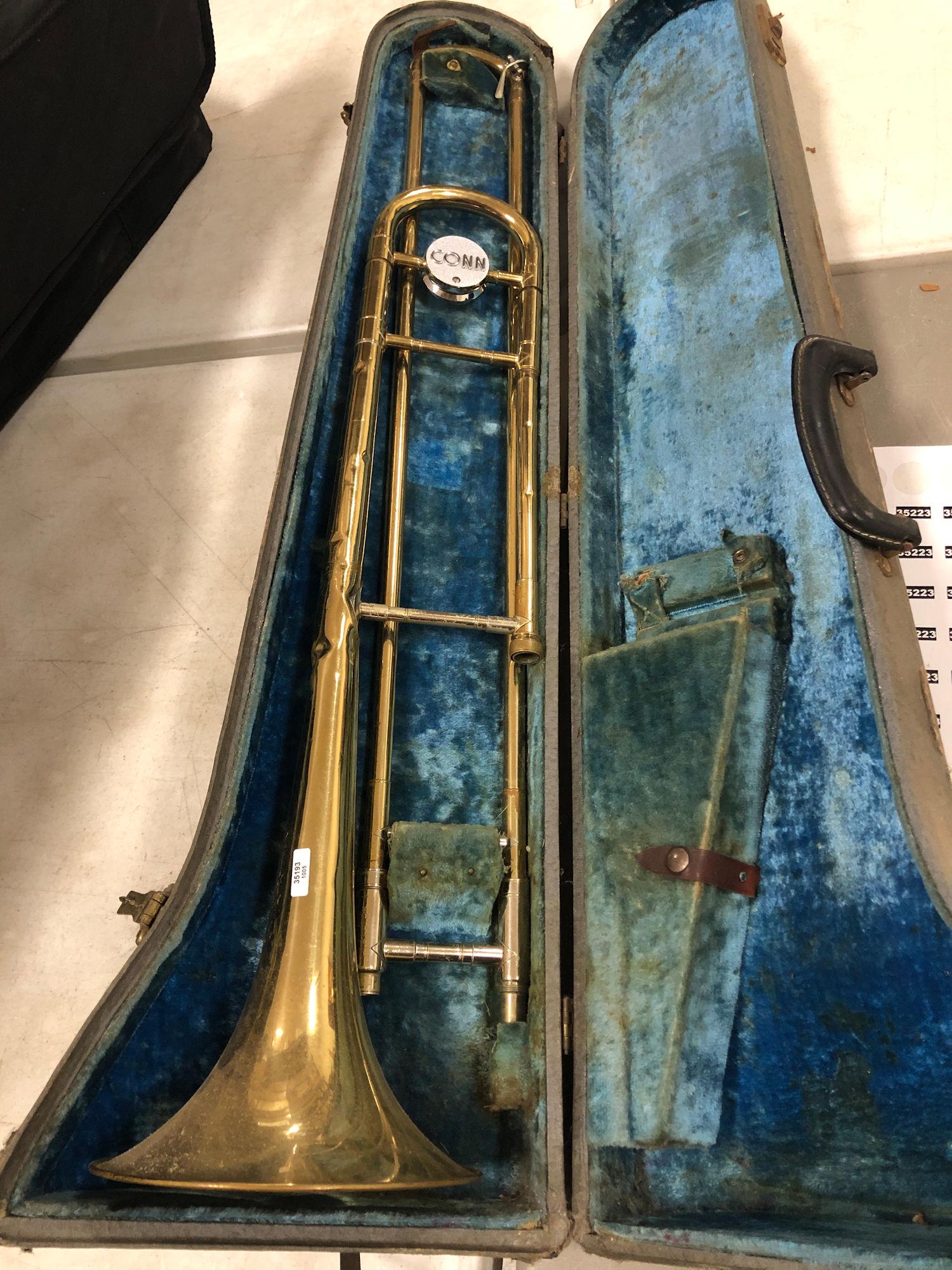 CONN BRASS TROMBONE WITH CASE, NEEDS WORK: CONN BRASS TROMBONE WITH CASE, NEEDS WORK