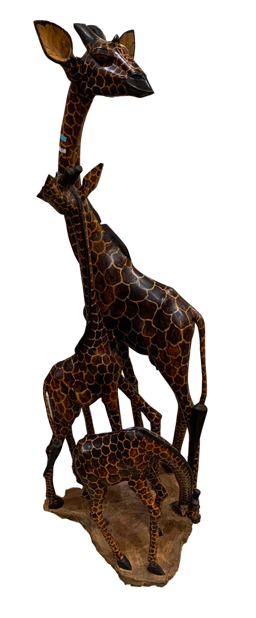 CARVED WOODEN FAMILY OF GIRAFFES STATUE (1 of 5)
