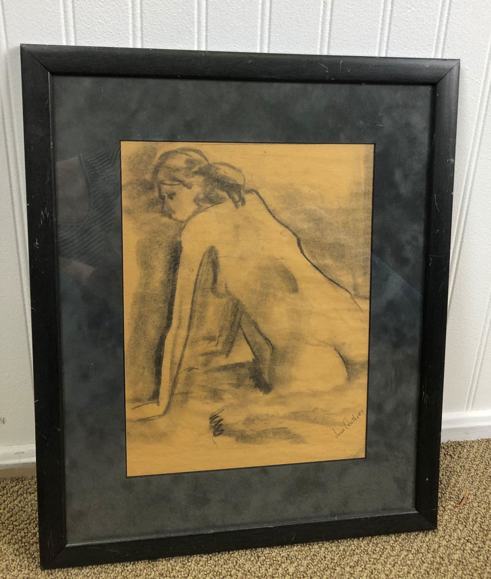 JEAN CRUTHERS CHARCOAL FIGURE STUDY. SIGNED LOWER (1 of 3)