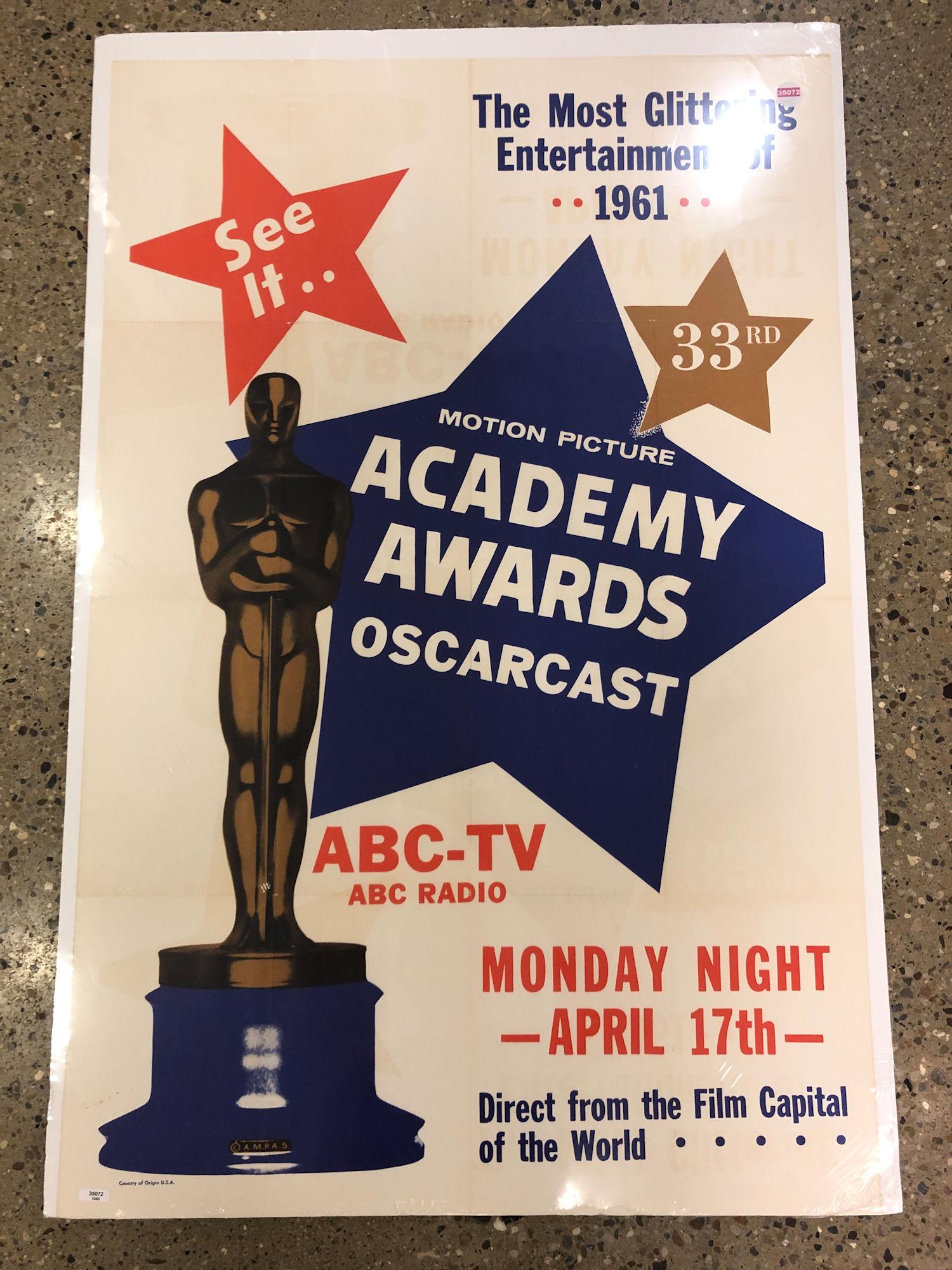 1961 ACADEMY AWARDS POSTER. 27" X 41". (1 of 5)