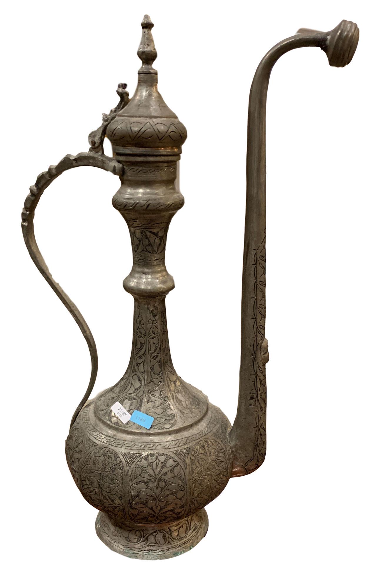 MIDEASTERN PEWTER EWER, MEASURES 19.5" (1 of 2)