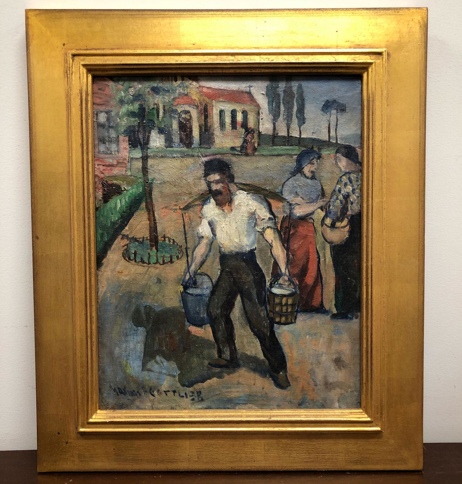 MAXIM GOTTLIEB (1903-1977) OIL ON CANVAS VILLAGE SCENE (1 of 4)