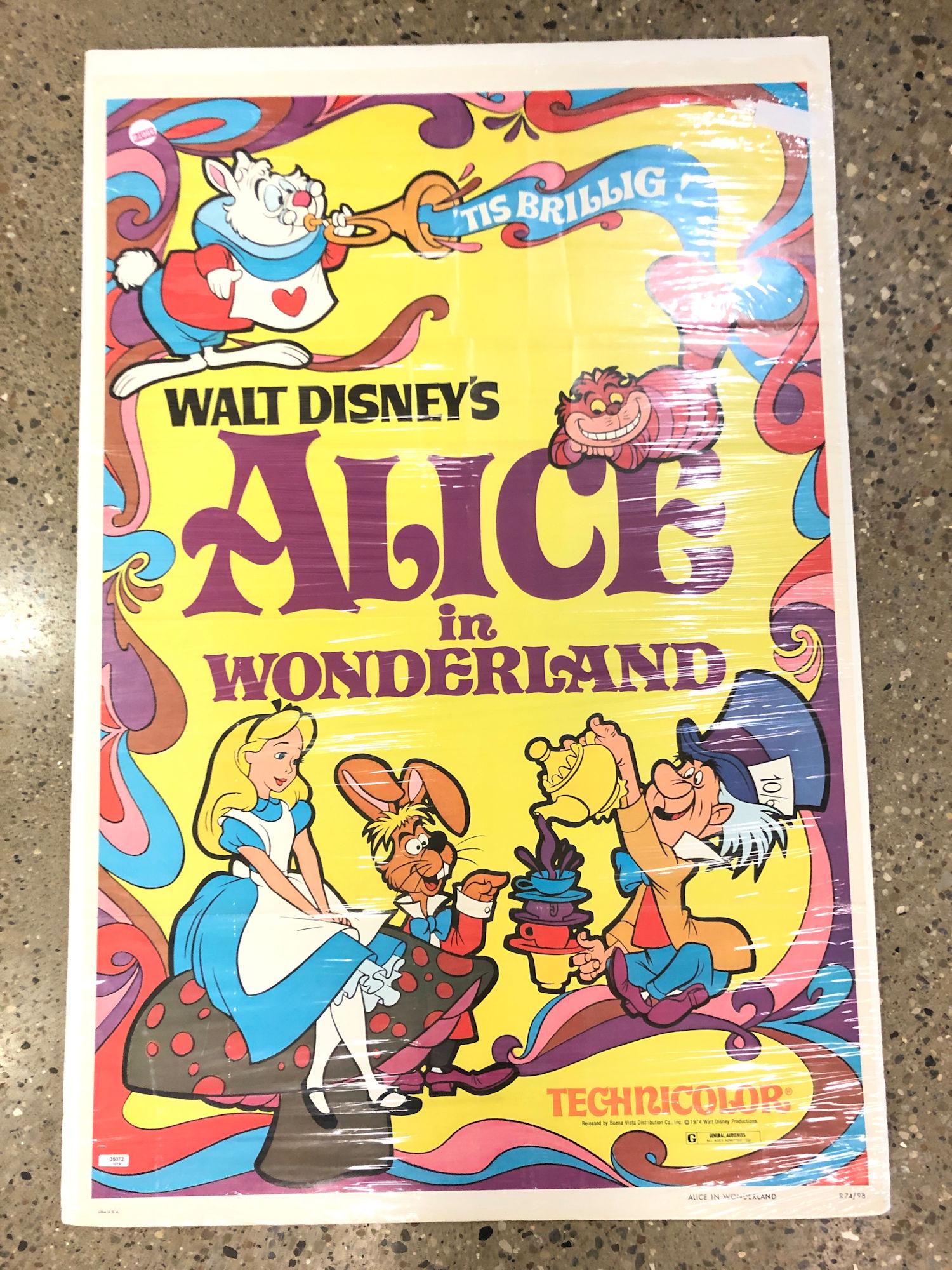 VINTAGE MOVIE POSTER: VINTAGE MOVIE POSTER ~ "ALICE IN WONDERLAND". 27" X 41".