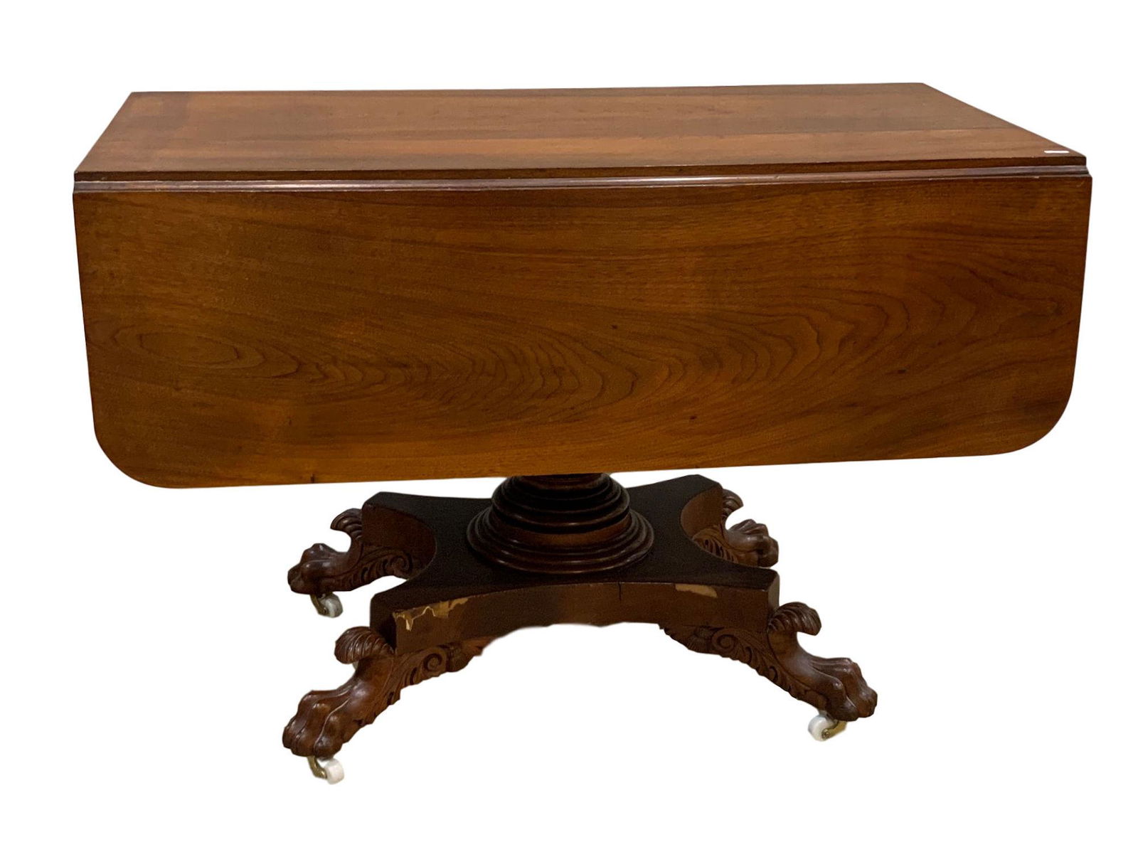 MAHOGANY EMPIRE PEDESTAL BASE DROP LEAF BREAKFAST TABLE May 27, 2020 Apple Tree Auction