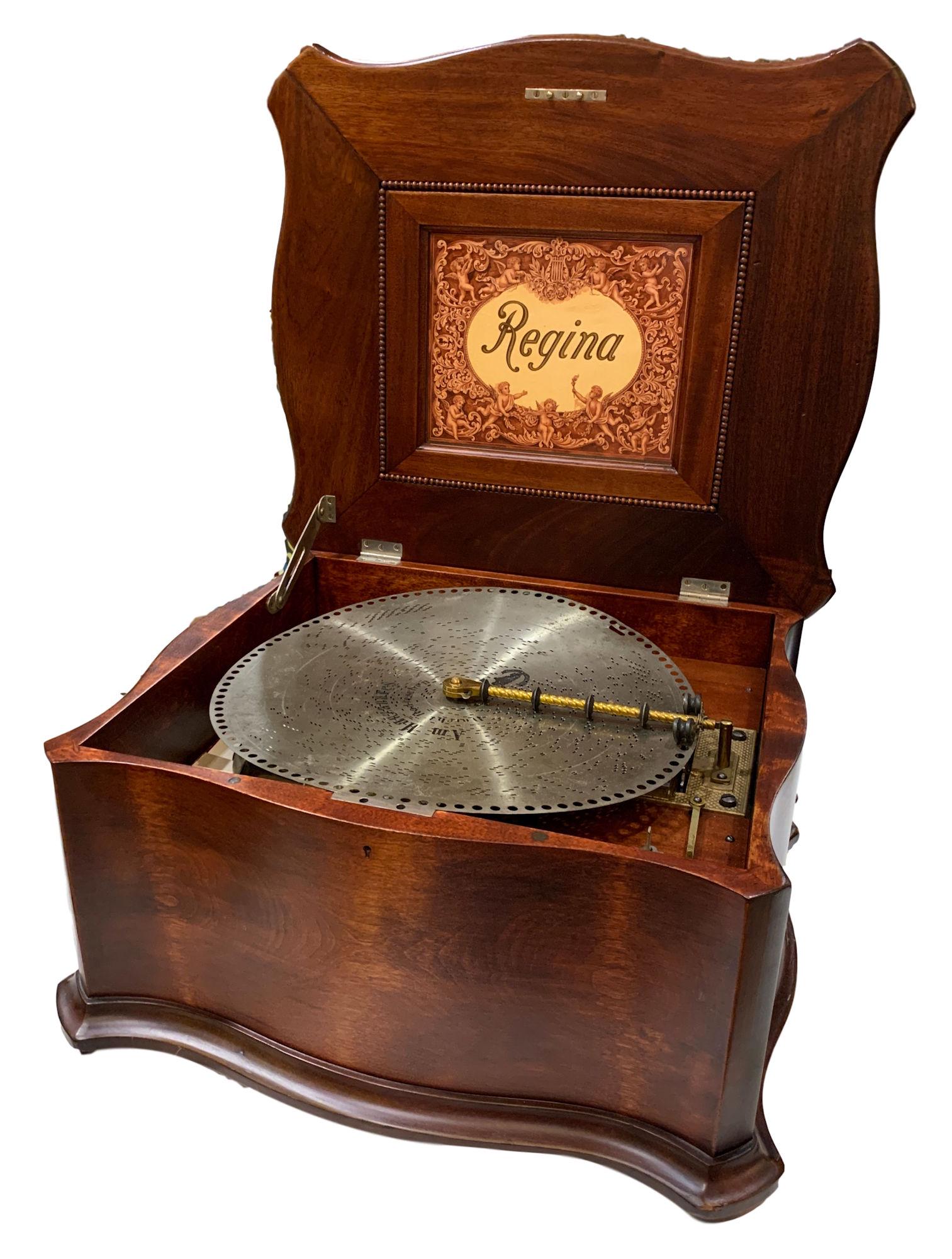 REGINA 15Â½" DISC MAHOGANY DOUBLE COMB MUSIC BOX IN (1 of 6)