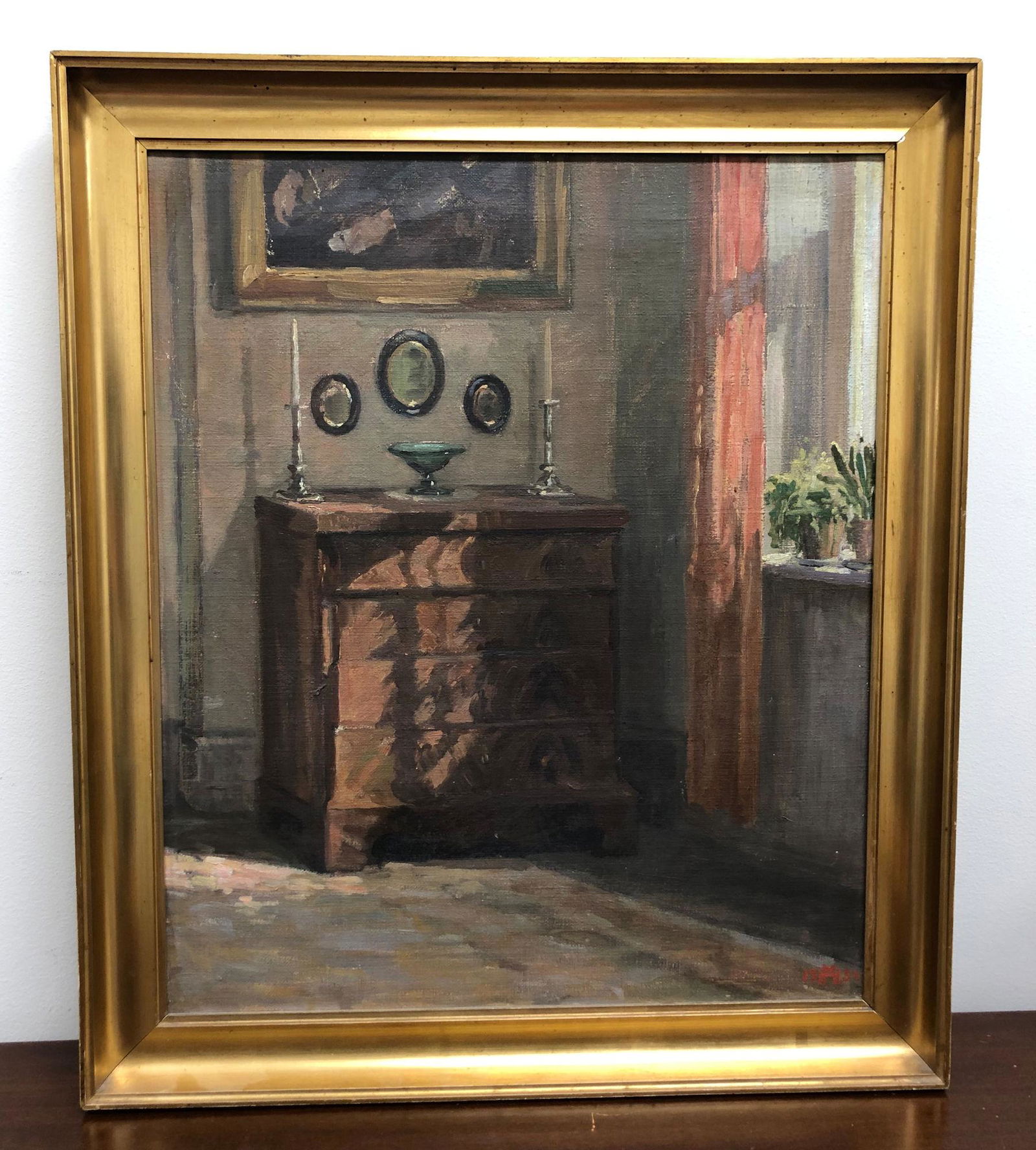 OIL ON CANVAS INTERIOR SCENE WITH CHEST AND SILVER (1 of 3)