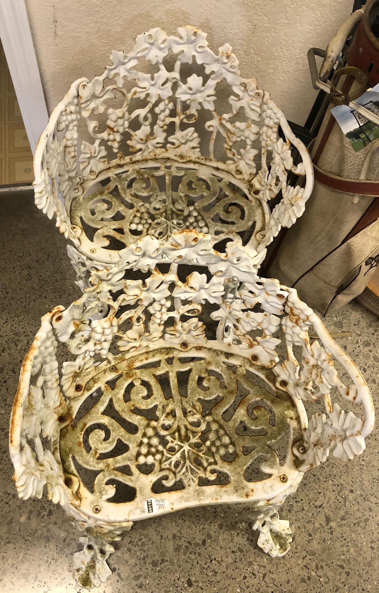 2 CAST IRON PATIO CHAIRS, PAINTED WHITE (1 of 1)