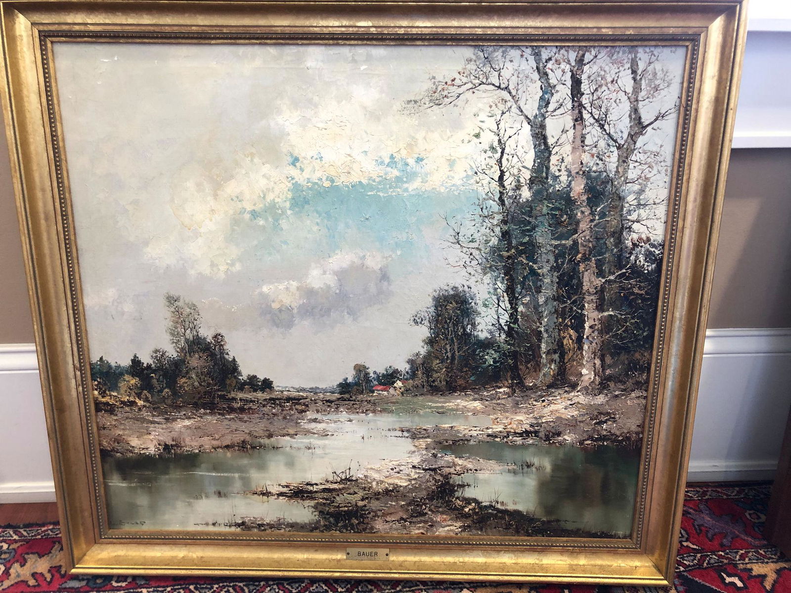 WILLI BAUER (B.1923 GERMAN) OIL ON CANVAS RIVER WITH (1 of 3)