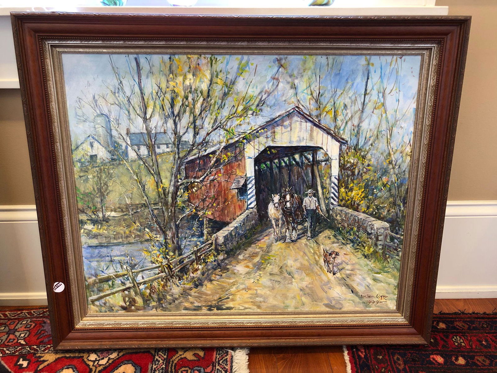 LESLIE COPE (1913-2002) OIL ON CANVAS COVERED BRIDGE (1 of 4)