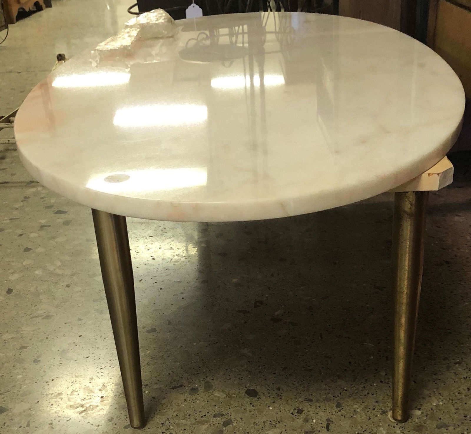 OVAL MARBLE-TOP COFFEE TABLE WITH GOLD METAL LEGS (1 of 2)