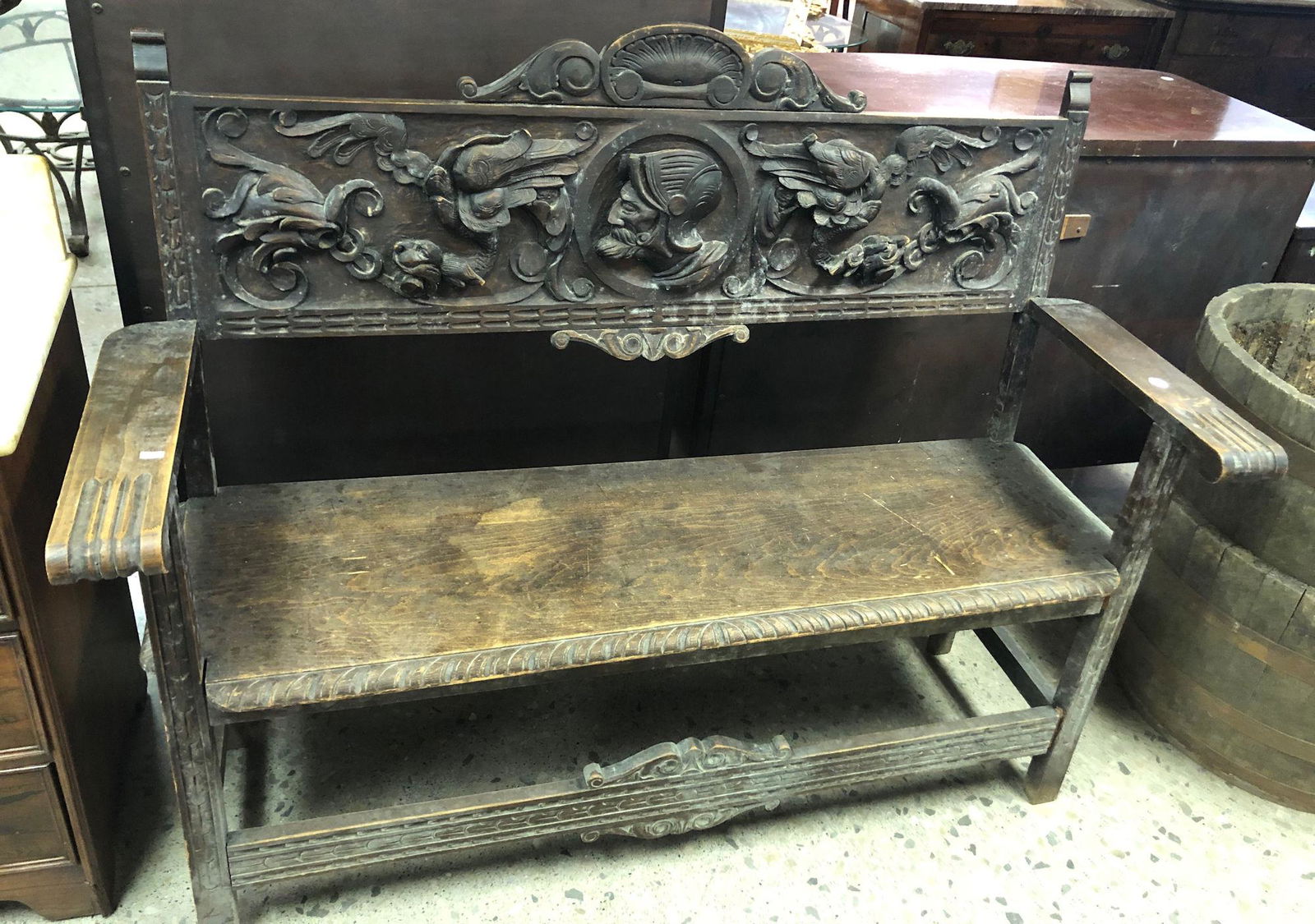 HIGHLY CARVED HALL SEAT 50" X 18" X  44" (1 of 1)