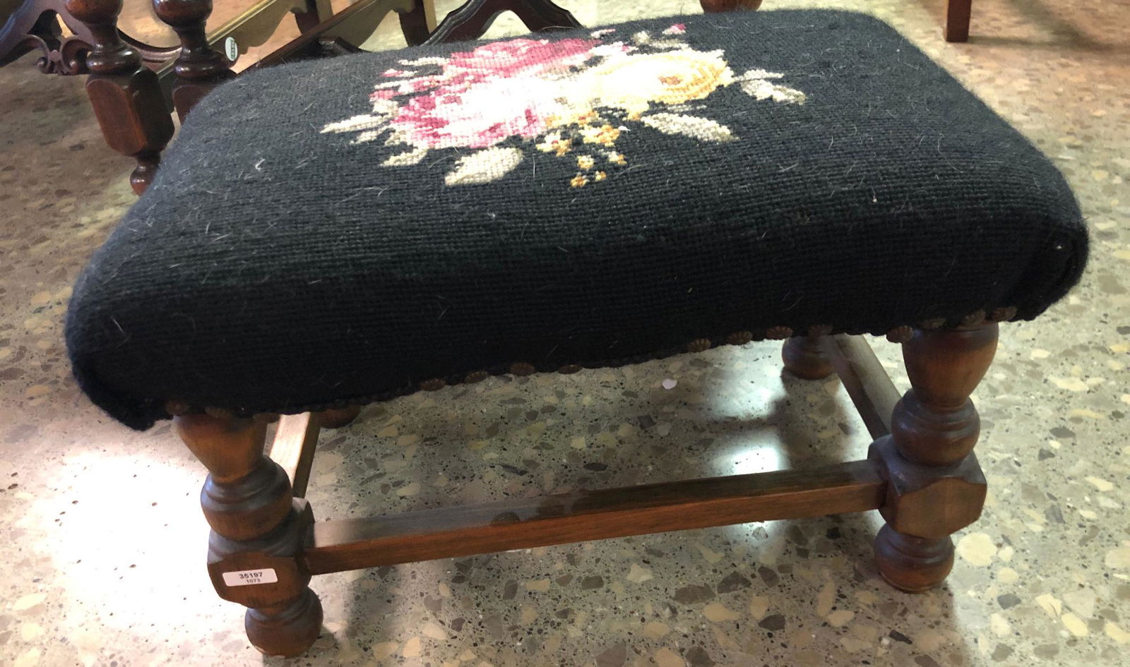 TURNED LEG FOOTSTOOL WITH NEEDLEPOINT SEAT (1 of 2)