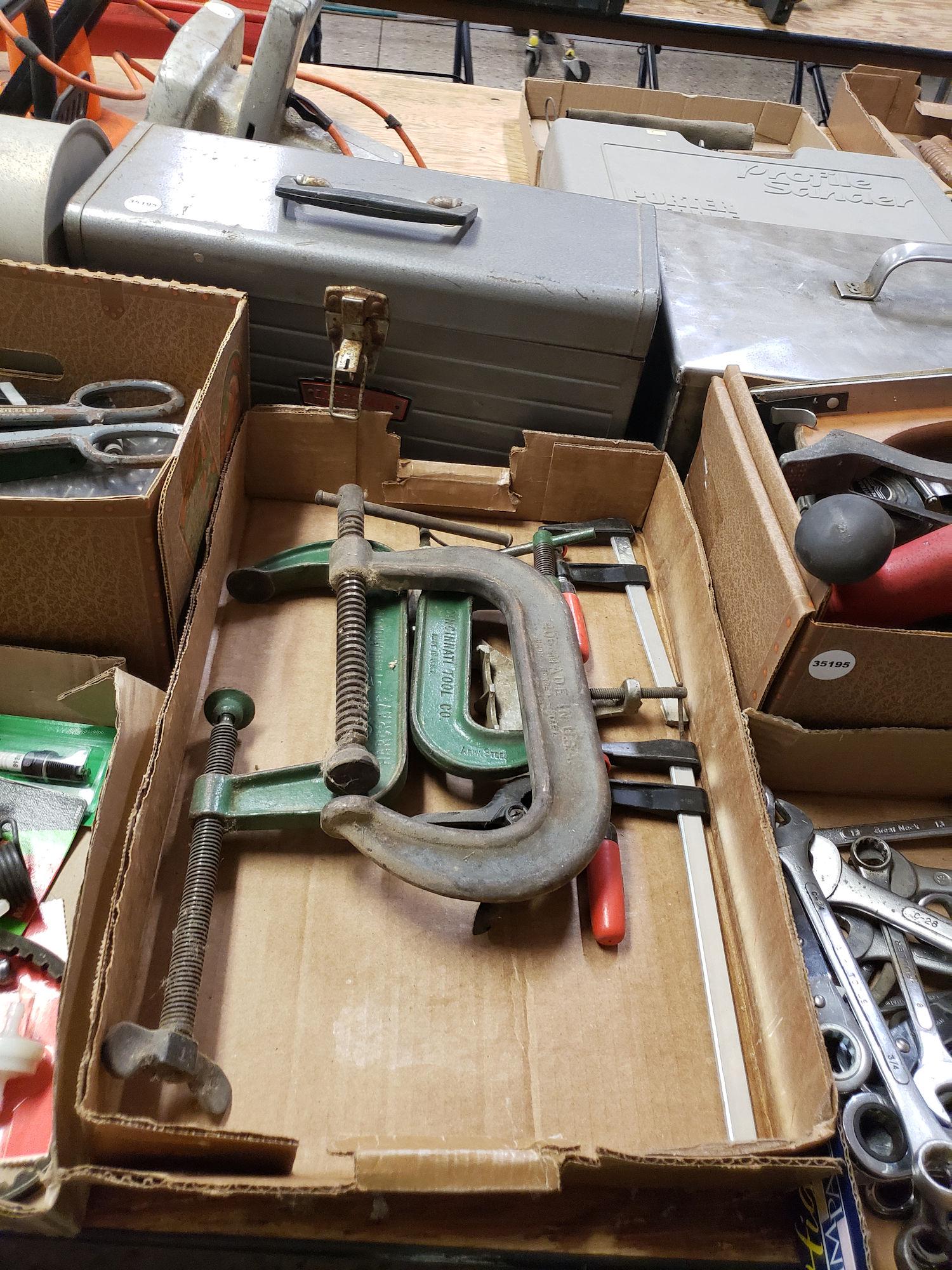 METAL TOOL BOX WITH BOX LOT OF CLAMPS (1 of 1)
