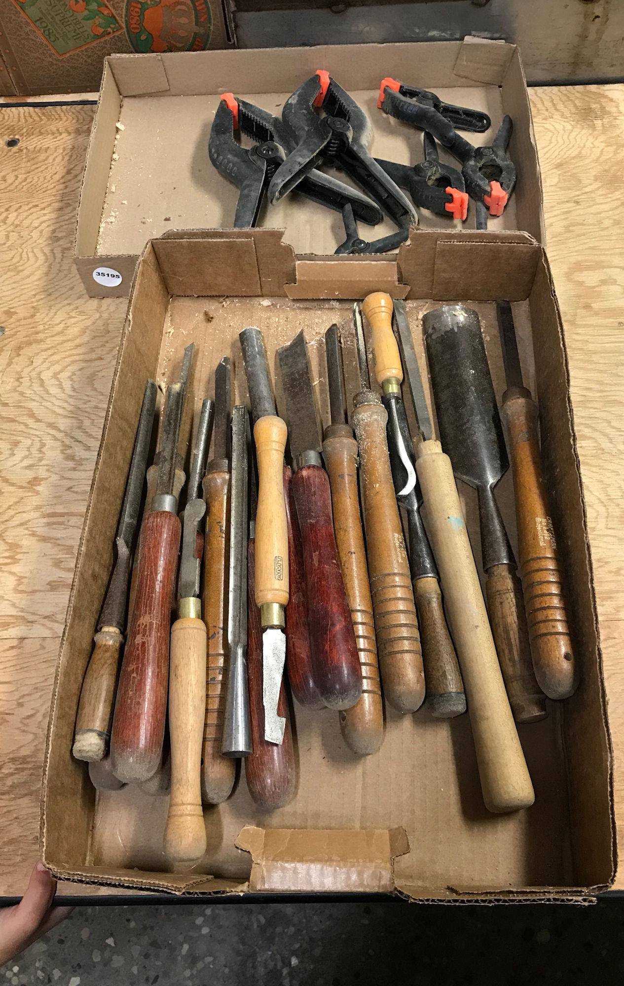 (2) BOX LOTS INCLUDING WOOD CHISELS AND CLAMPS (1 of 1)