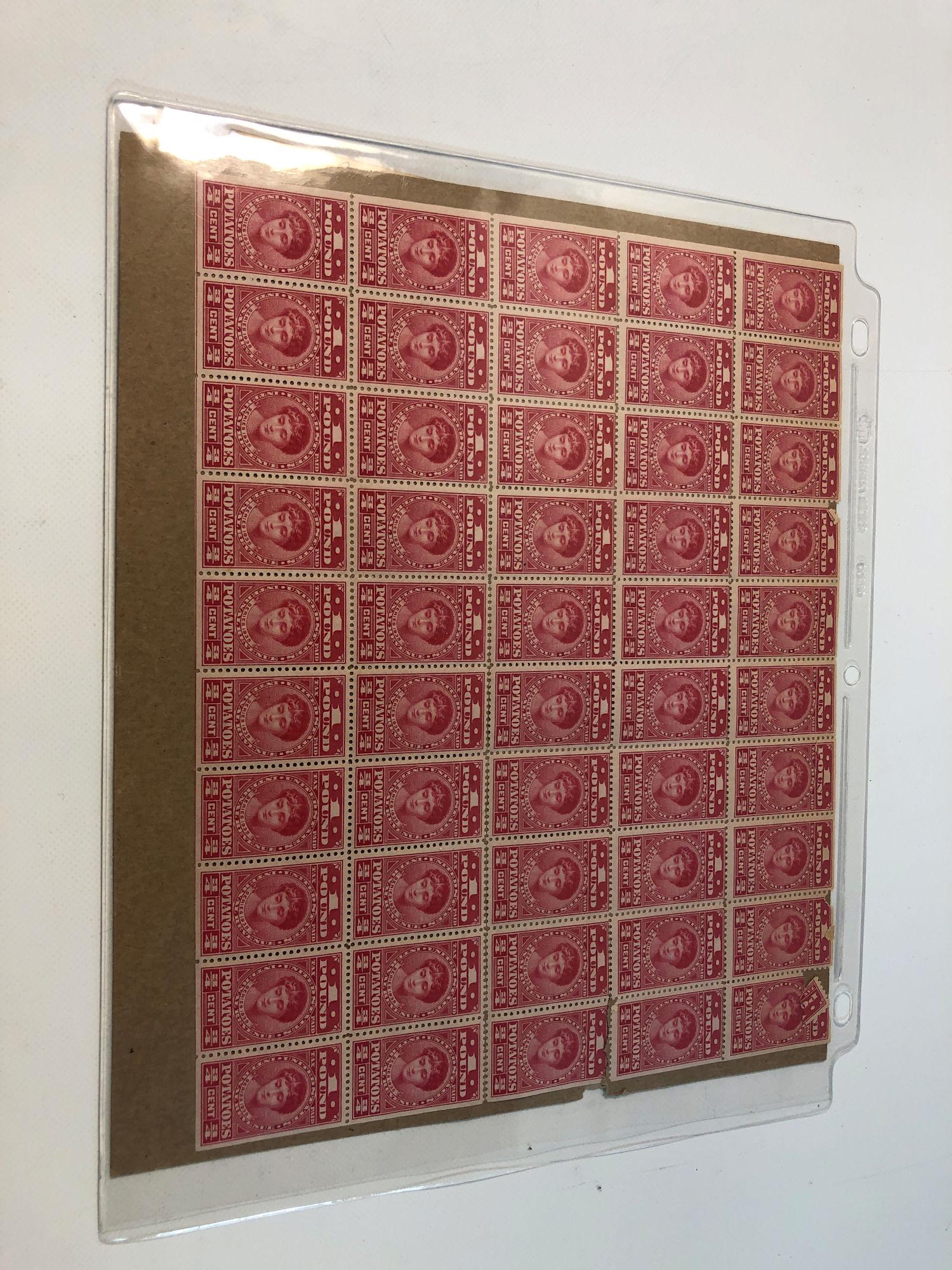 MINT SHEET OF POTATO TAX STAMPS (1 of 4)
