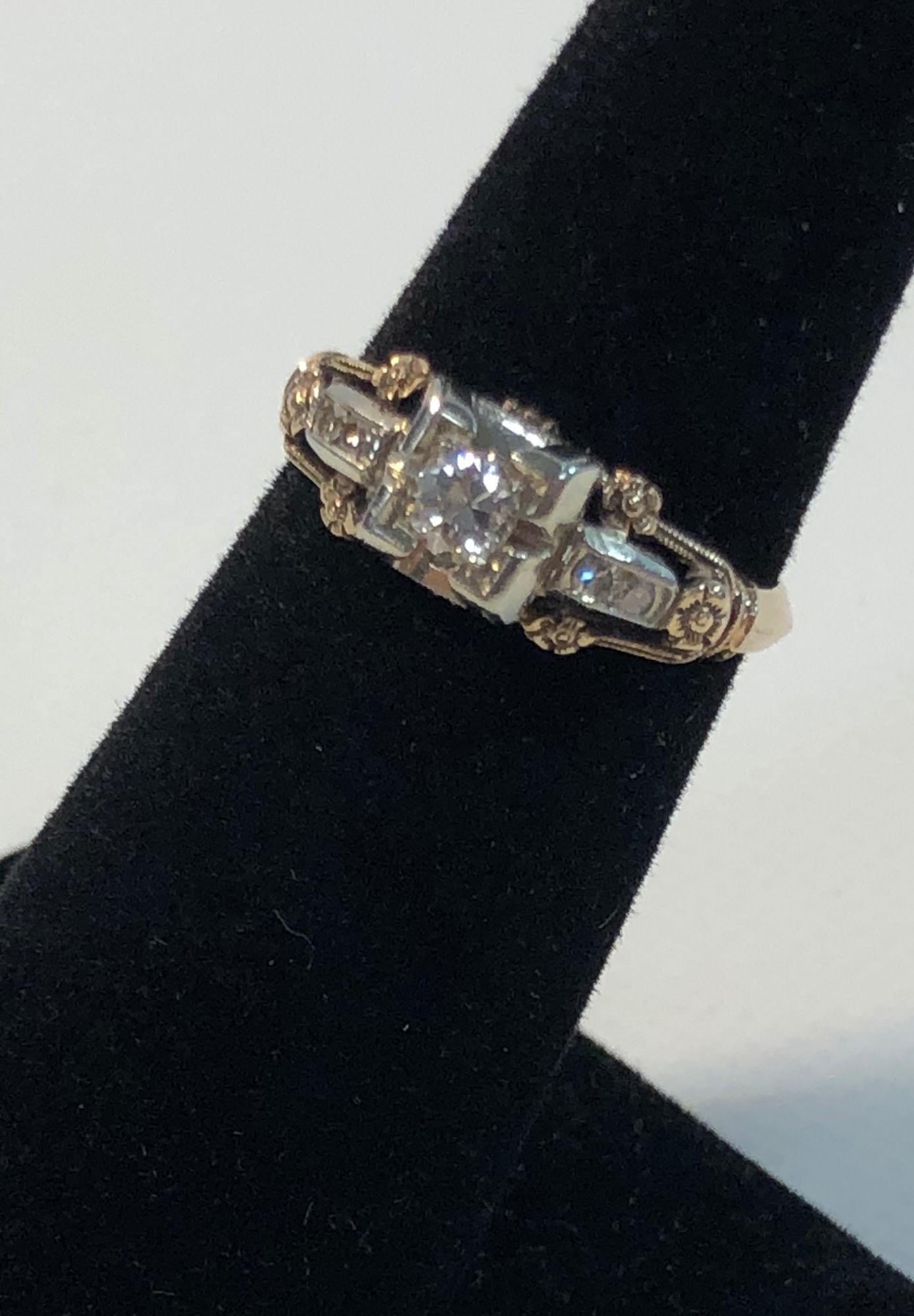 VINTAGE GOLD AND DIAMOND ENGAGEMENT RING (1 of 11)