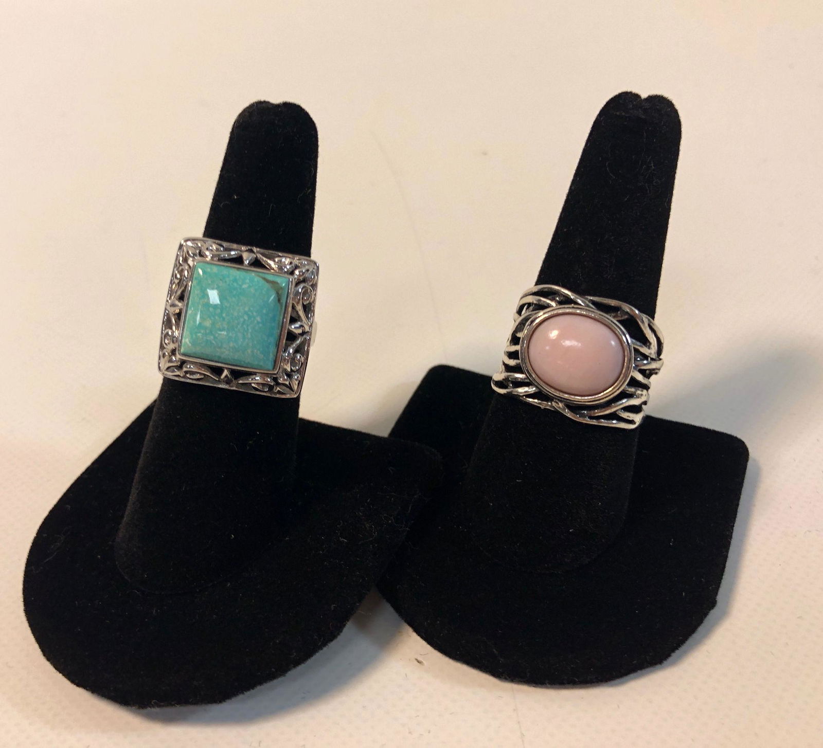 TWO SILVER AND STONE RINGS (1 of 7)