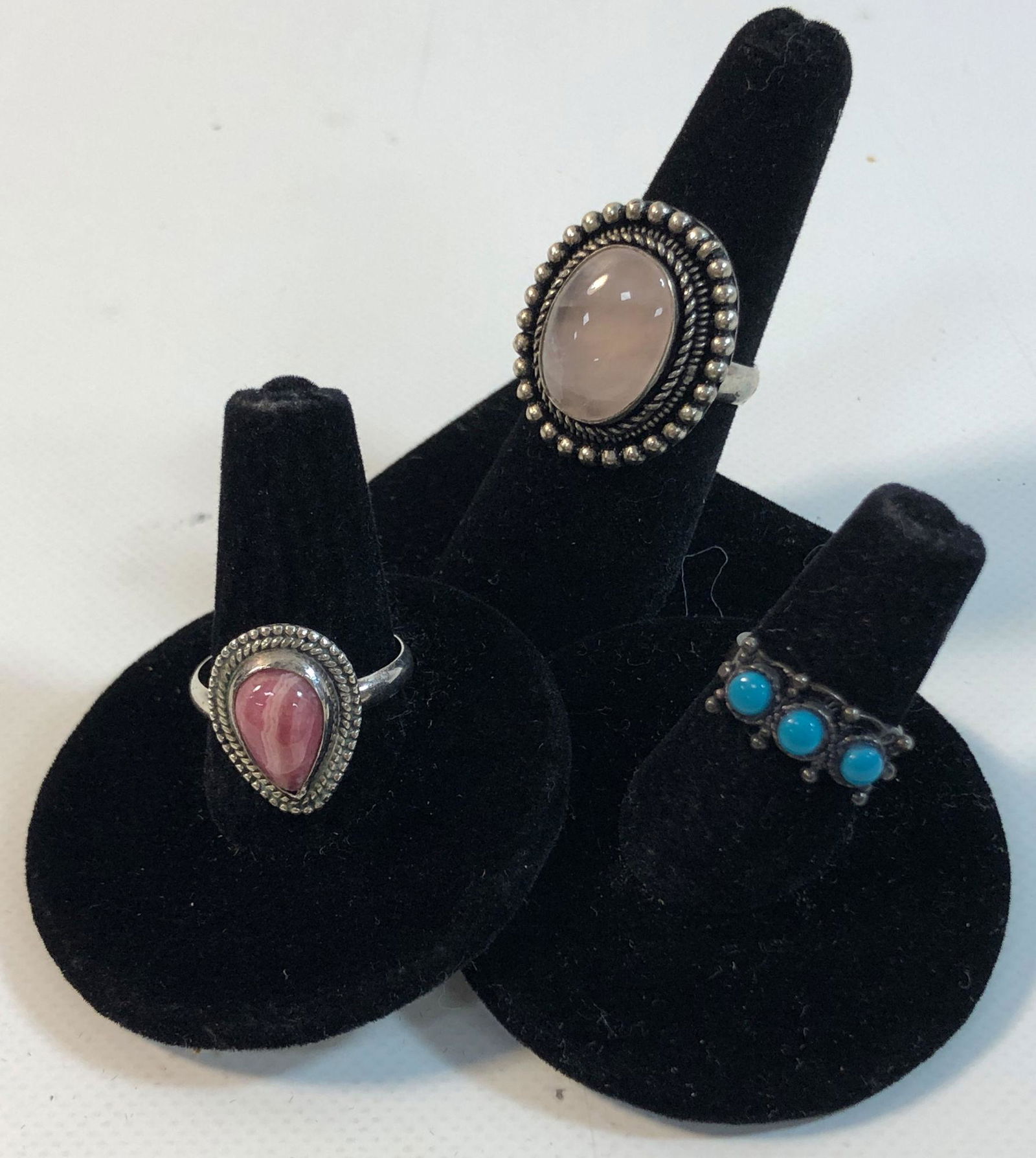 THREE SILVER AND STONE RINGS (1 of 8)