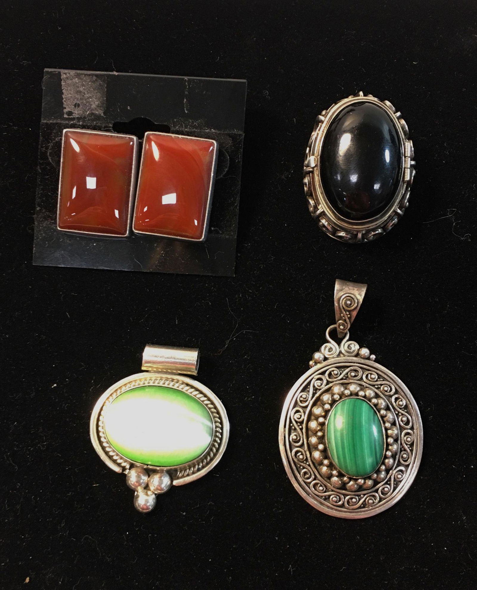 FOUR SEMI-PRECIOUS STONE AND STERLING SILVER PIECES (1 of 6)