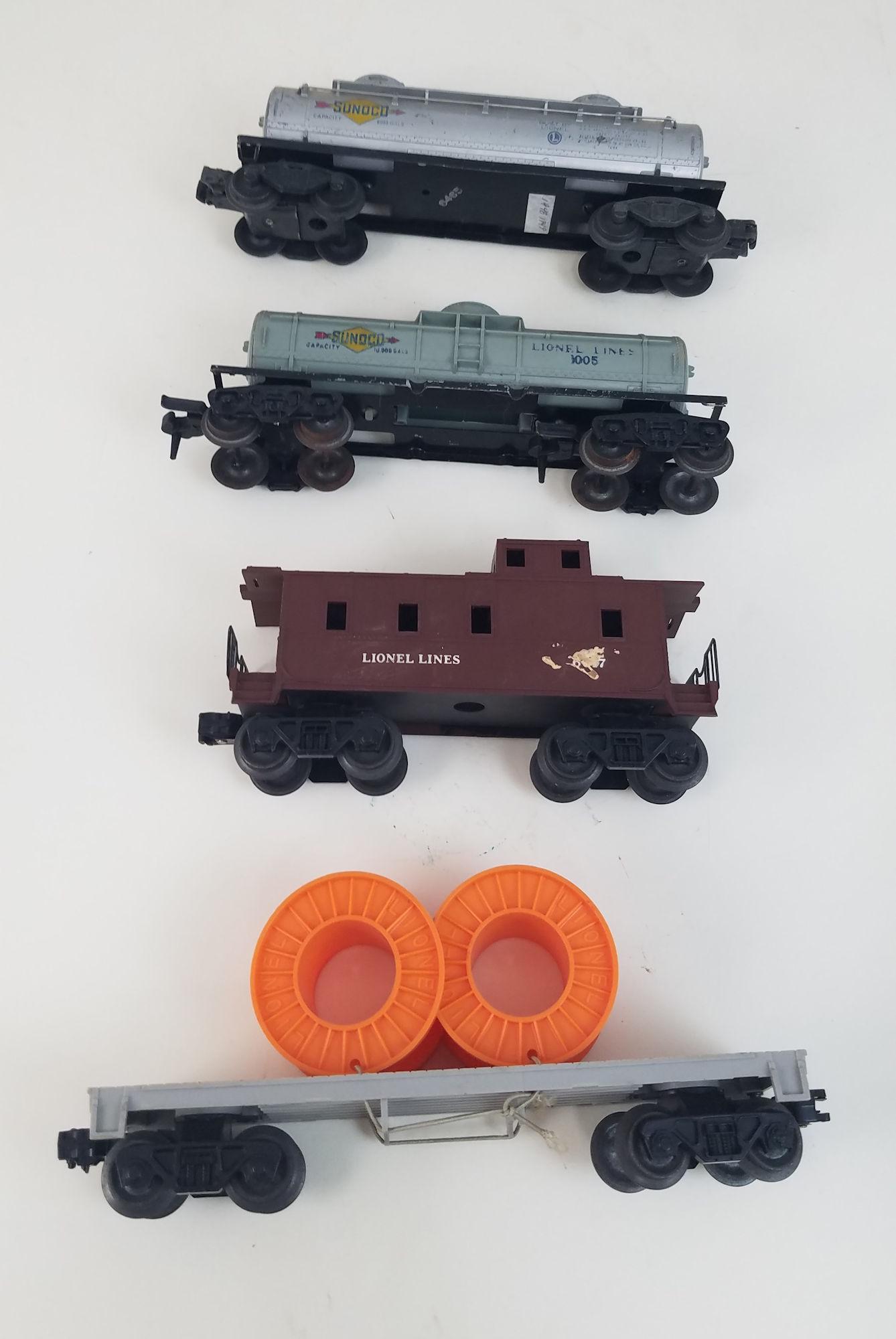 LIONEL O GAUGE POST WAR- BOX LOT 4 FREIGHT CARS- SPOOL (1 of 13)