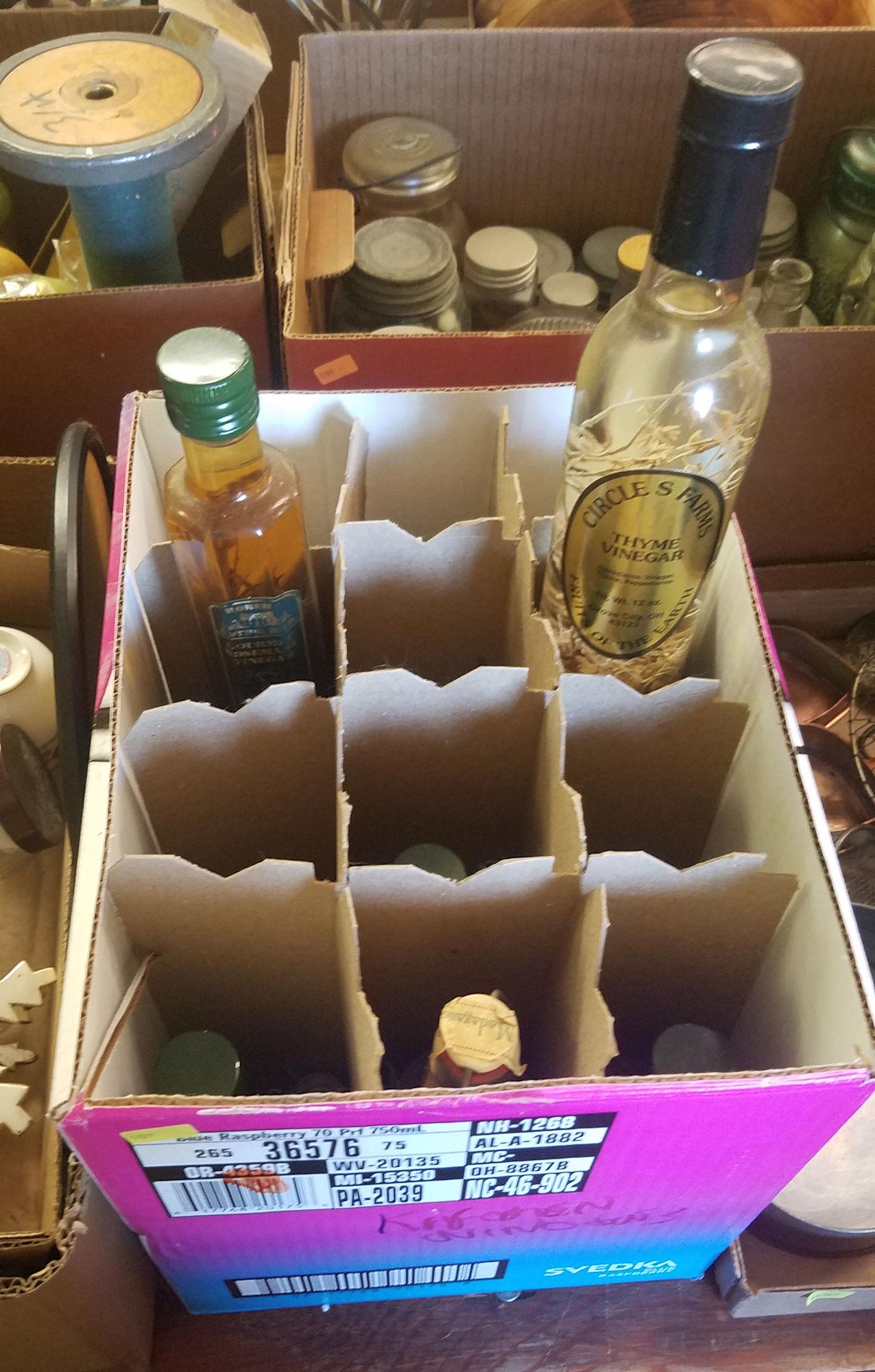 2 BOX LOTS WITH MISC OIL JARS, DECORATIVE CHEESE: 2 BOX LOTS WITH MISC OIL JARS, DECORATIVE CHEESE GRATERS