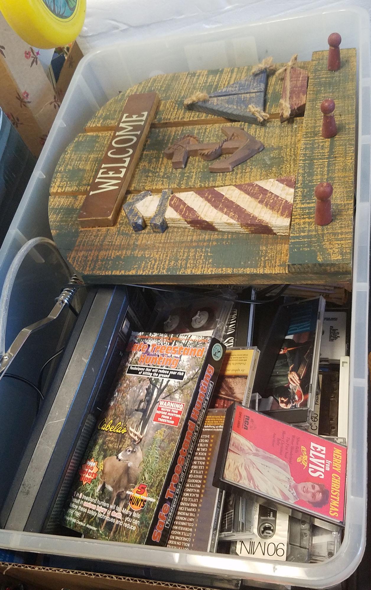 BOX LOT VHS TAPES, CASSETTES, CASSETTE RECORDER, MISC: BOX LOT VHS TAPES, CASSETTES, CASSETTE RECORDER, MISC BOOKS