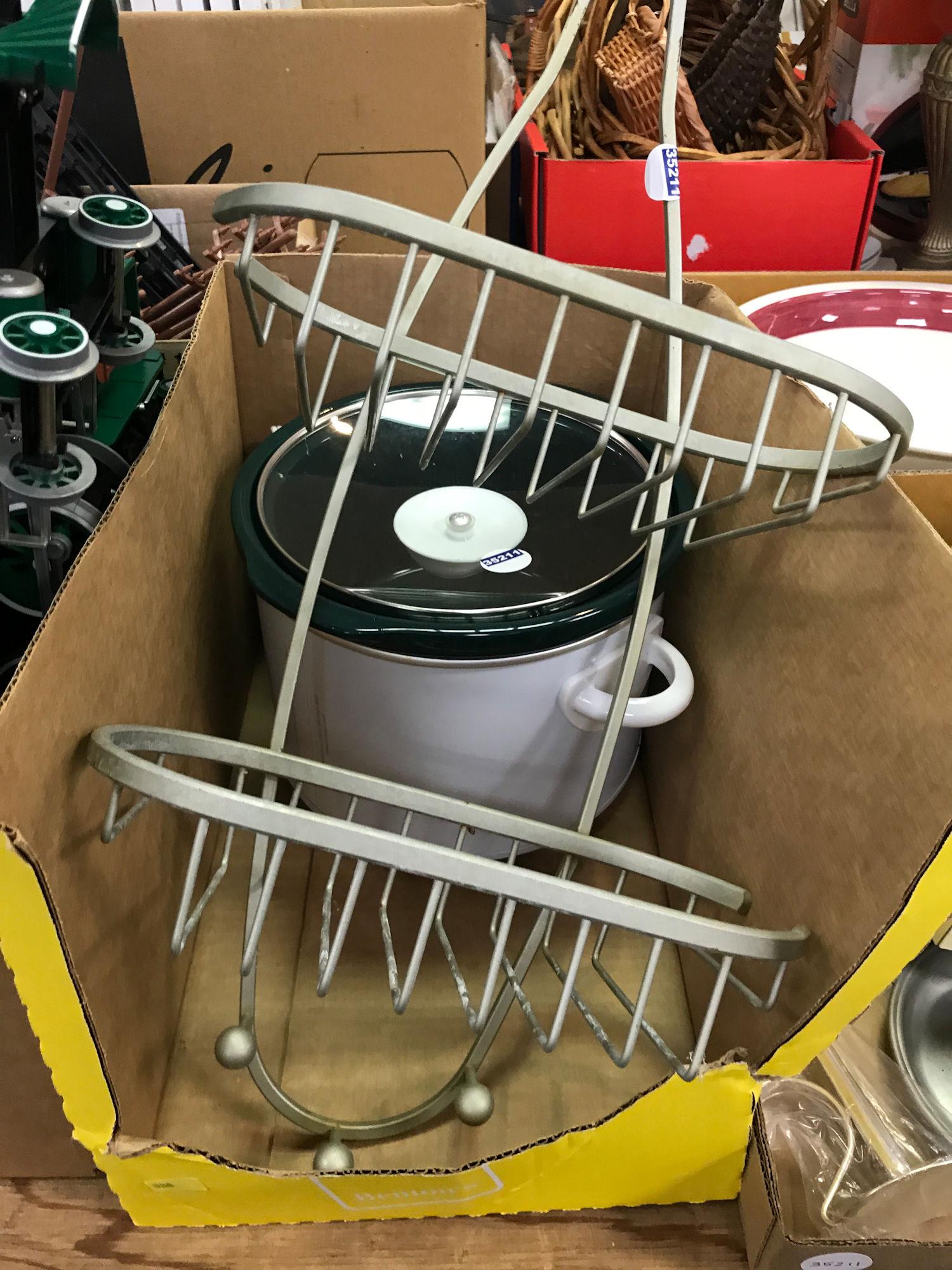 4 BOX LOTS WITH CROCKPOT, SALAD BOWL, COFFEE MUGS,: 4 BOX LOTS WITH CROCKPOT, SALAD BOWL, COFFEE MUGS, METAL TEA POT, WOLF GOBLETS, CANDLE HOLDERS