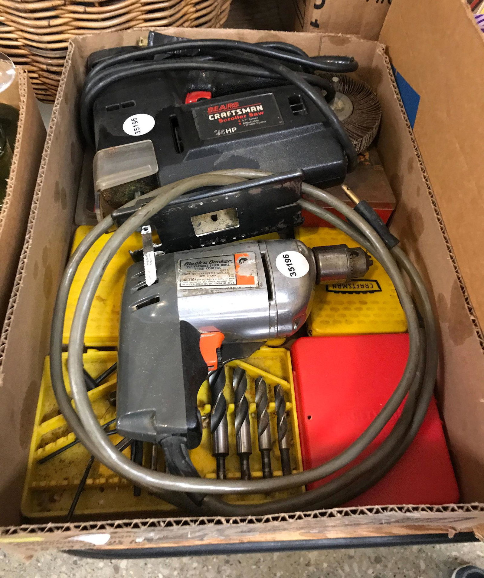 2 BOX LOTS WITH CRAFTSMEN SAW, GRILL, GRILL: 2 BOX LOTS WITH CRAFTSMEN SAW, GRILL, GRILL ATTACHMENTS, FISHING REELS AND LURES