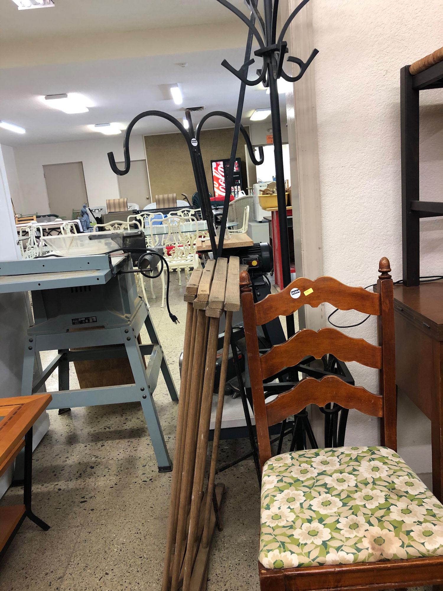 CHAIR, HALL TREE, QUILT RACK, AND METAL PLANT HOLDERS: CHAIR, HALL TREE, QUILT RACK, AND METAL PLANT HOLDERS