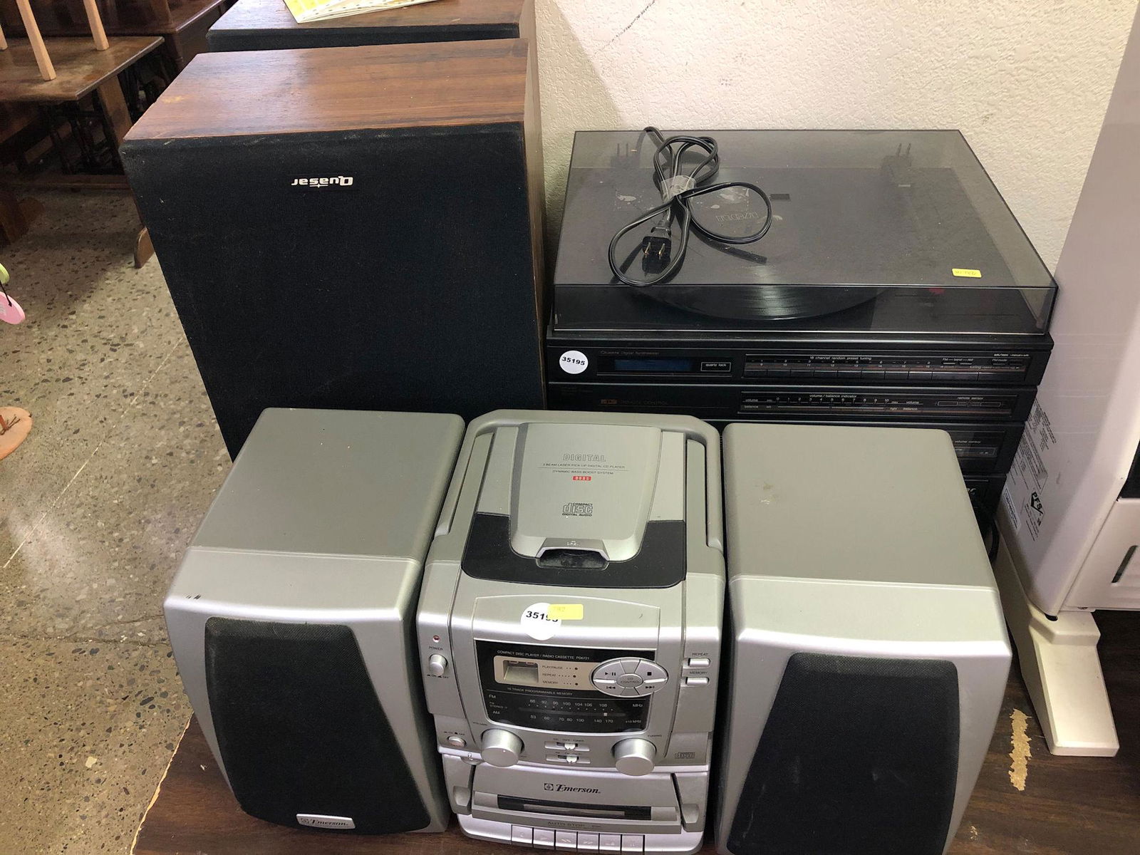 PORTABLE RADIO, RECORD PLAYER, AND 2 SPEAKERS: PORTABLE RADIO, RECORD PLAYER, AND 2 SPEAKERS