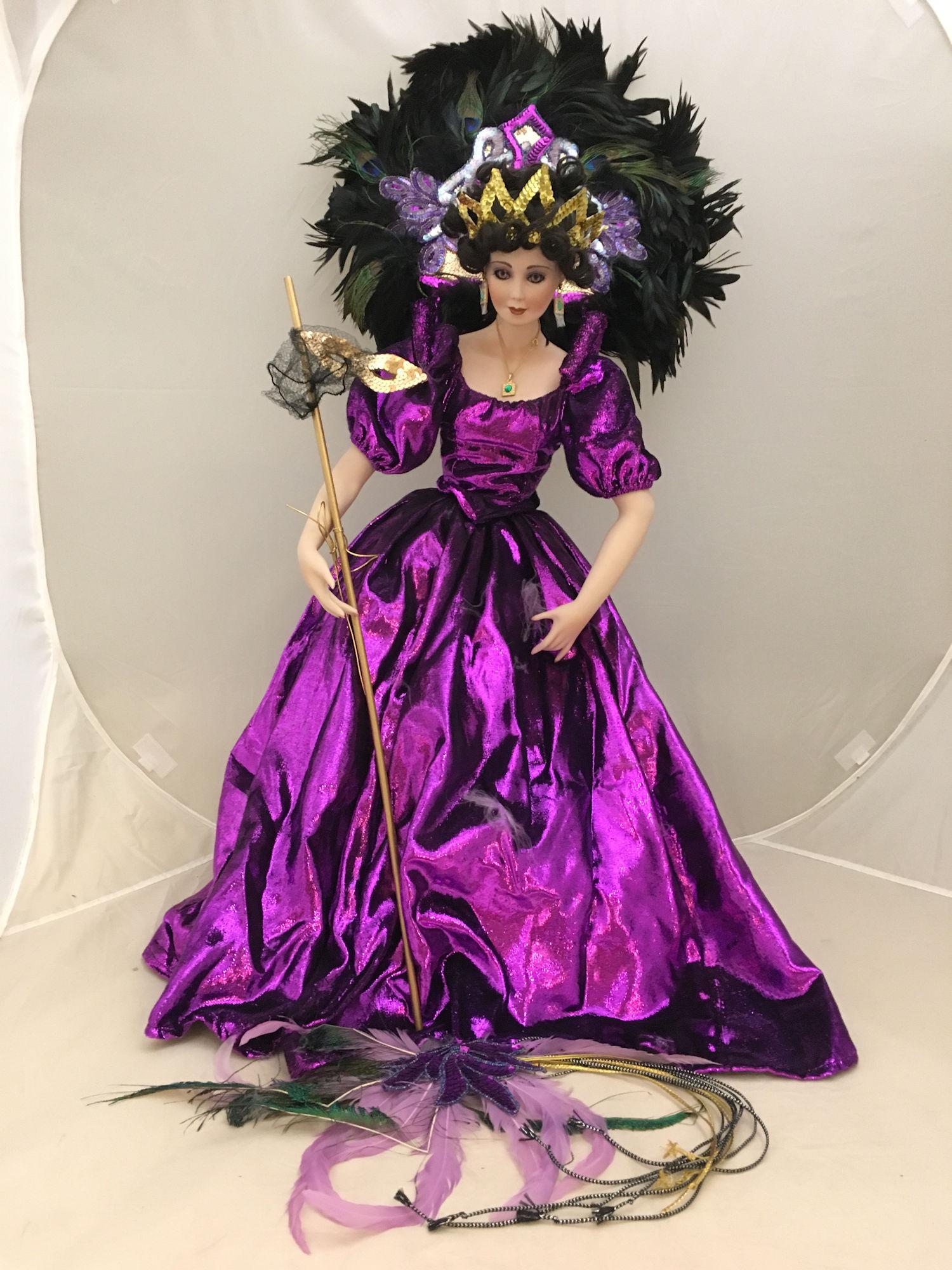 30½" ARTIST DESIGN PORCELAIN MARDI GRAS LADY IN: 30½" ARTIST DESIGN PORCELAIN MARDI GRAS LADY IN SHIMMERING MAGENTA GOWN.