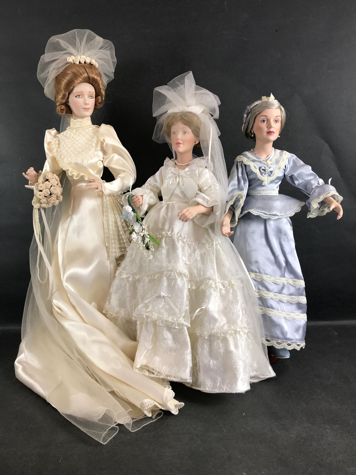 (3) PORCELAIN BRIDAL DAY DOLLS INCLUDING DANBURY MINT (1 of 1)