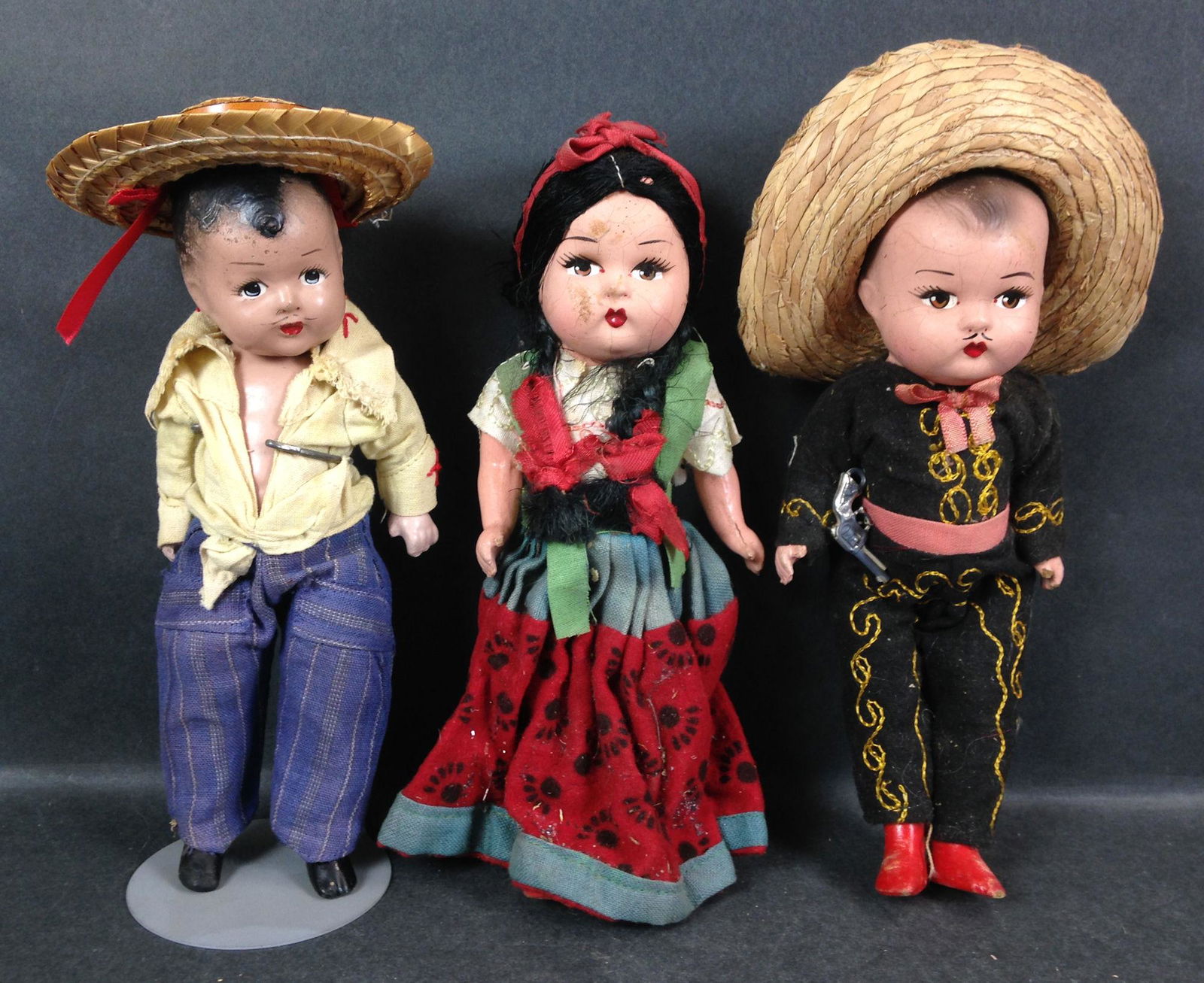 (3) VINTAGE ALL COMPOSITION DOLLS WITH PAINTED EYES (1 of 1)