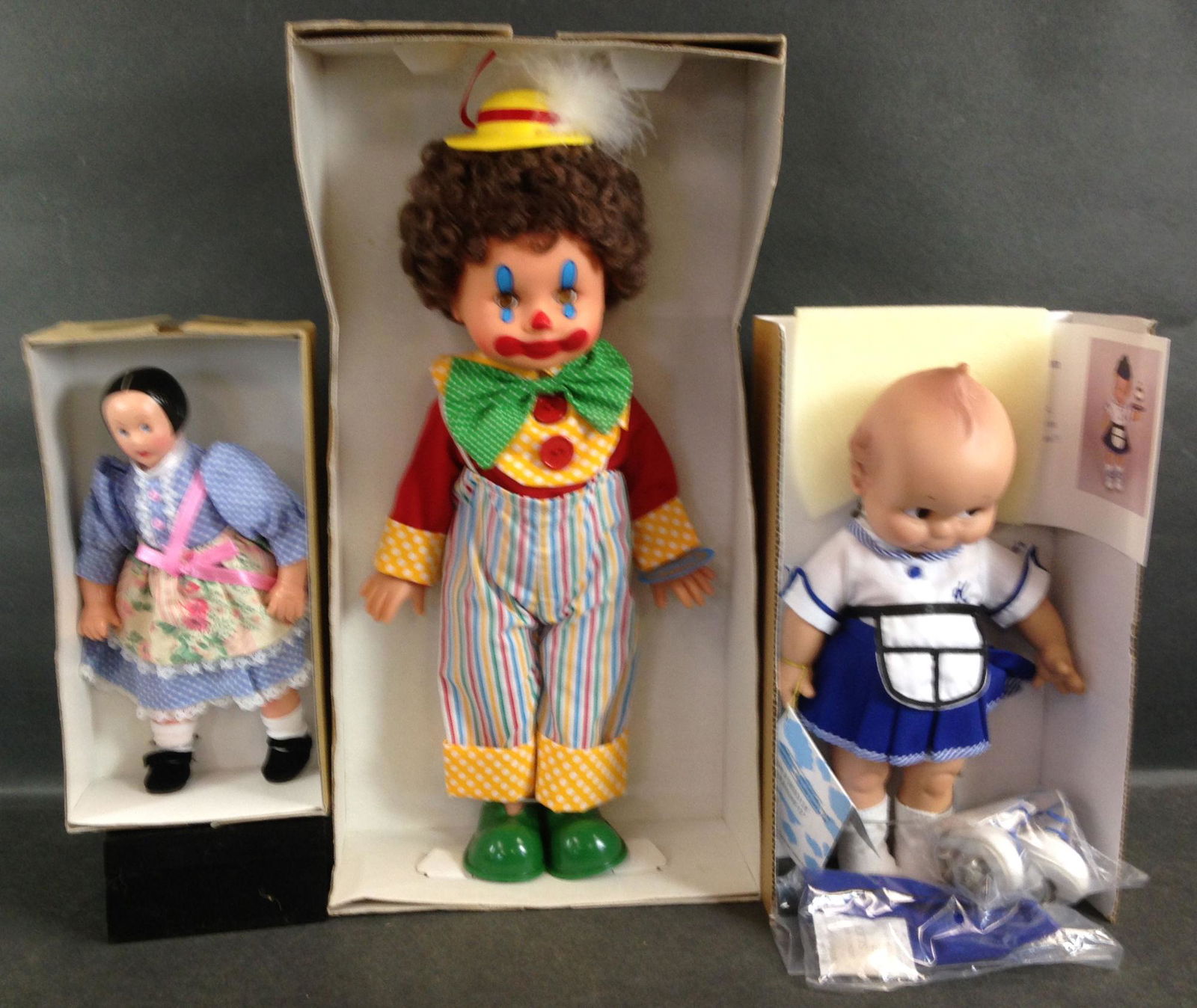(3) BOXED DOLLS INCLUDING 16" 1987 HORSMAN CLOWN DOLL, (1 of 2)