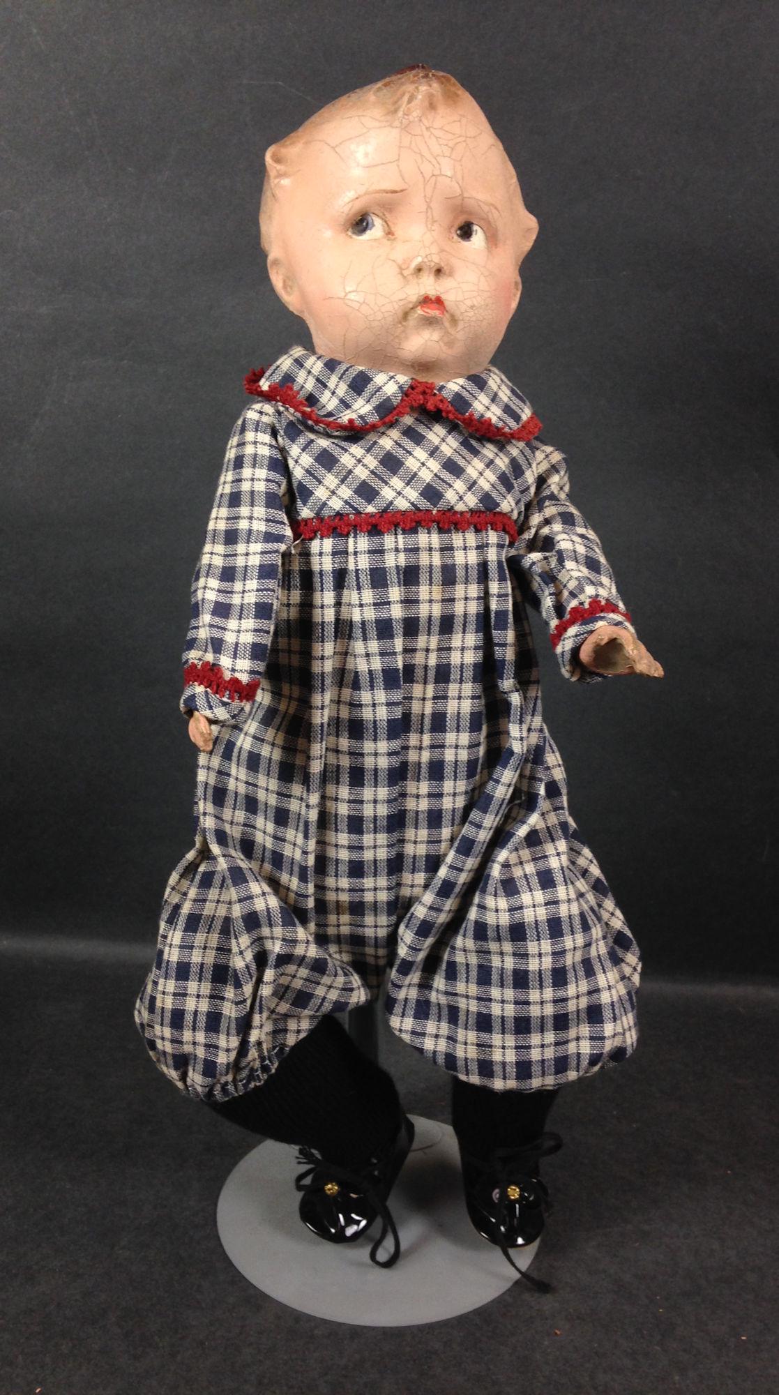 14½" VINTAGE COMPOSITION EFFANBEE "BABY GRUMPY".: 14½" VINTAGE COMPOSITION EFFANBEE "BABY GRUMPY". MOLDED AND PAINTED HAIR AND FACIAL FEATURES ON CLOTH BODY WITH JOINTED ARMS AND LEGS; REDRESSED.