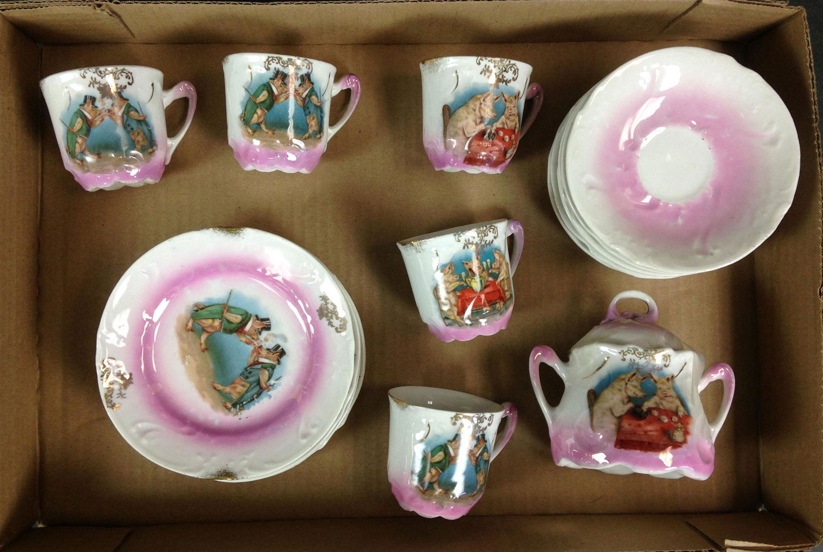 LOT ASSORTED MADE IN GERMANY CHILD'S DISHES WITH PIG (1 of 1)