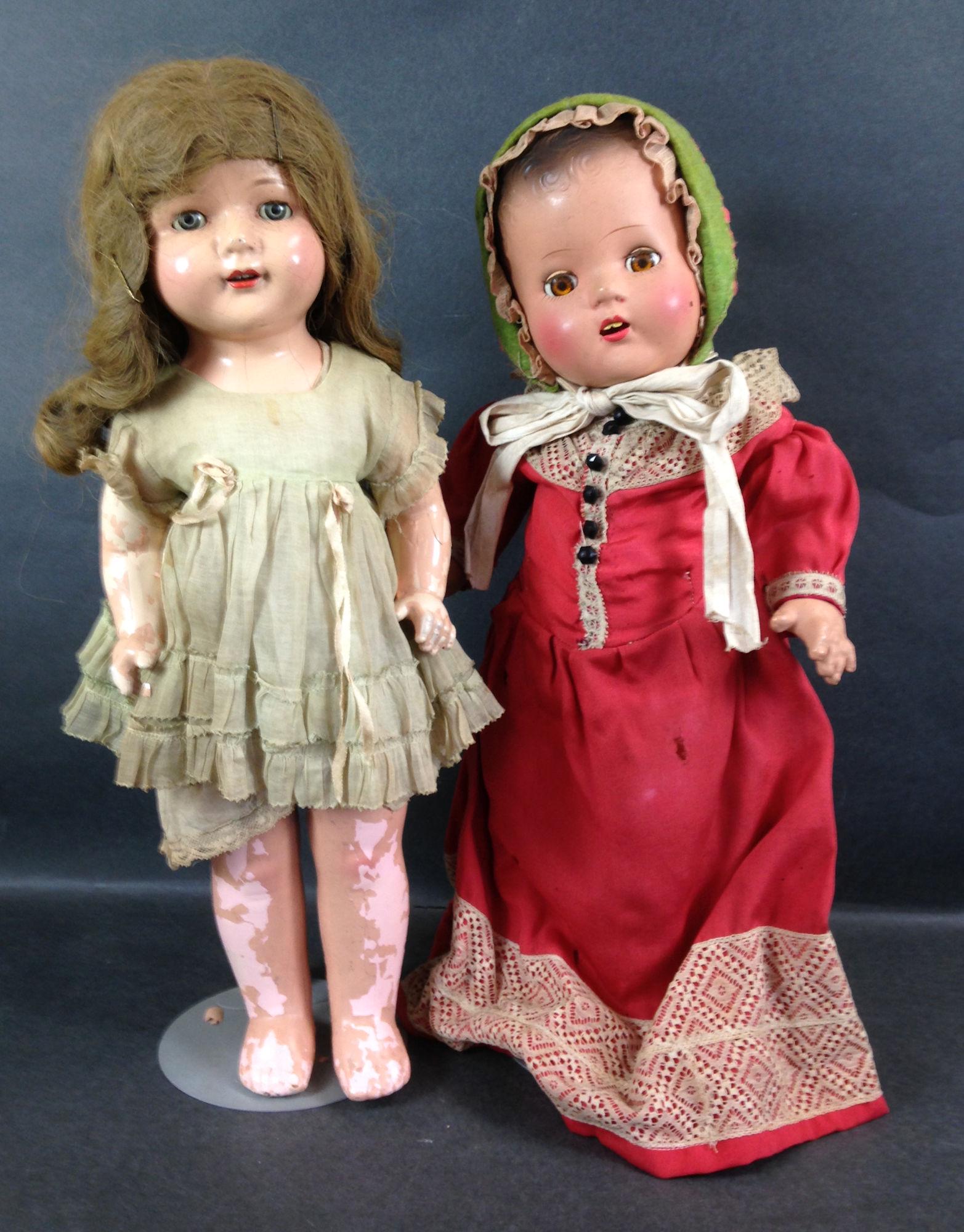 (2) VINTAGE ALL COMPOSITION DOLLS WITH SLEEP EYES: (2) VINTAGE ALL COMPOSITION DOLLS WITH SLEEP EYES INCLUDING 17" EFFANBEE ROSEMARY AND 16½" UNMARKED