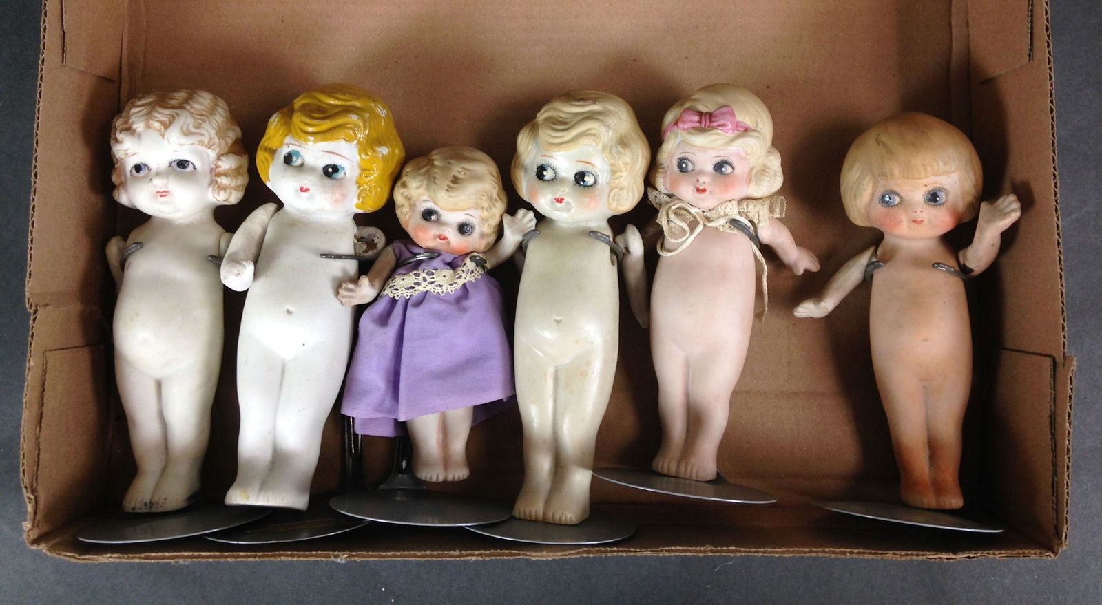 (6) ALL BISQUE MADE IN JAPAN BETTY BOOP TYPE DOLLS; 6"- (1 of 1)