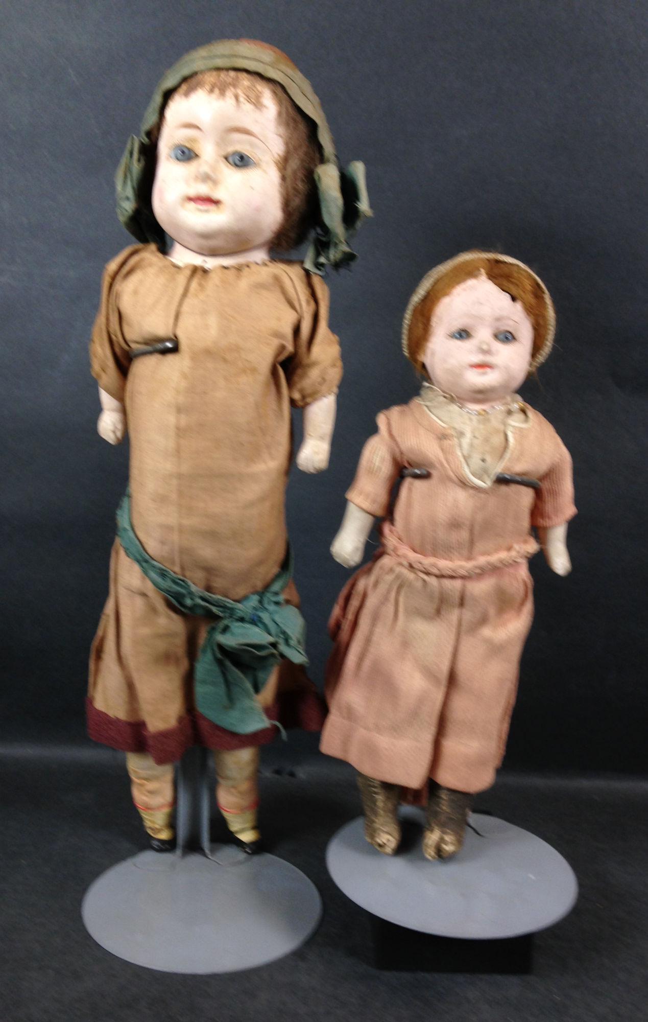(2) PAPIER MÃ‚CHÃ‰ SHOULDER HEAD DOLLS WITH GLASS EYES (1 of 1)