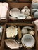 2 BOX LOTS WITH LEAF SNACK TRAYS, WHITE PLATES AND