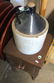 WOODEN SIDE TABLE AND CROCK