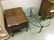 WOOD END STAND AND GLASS & BRASS COFFEE TABLE