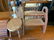 LOT INCLUDING WOOD SHELF, STOOL, LAMP