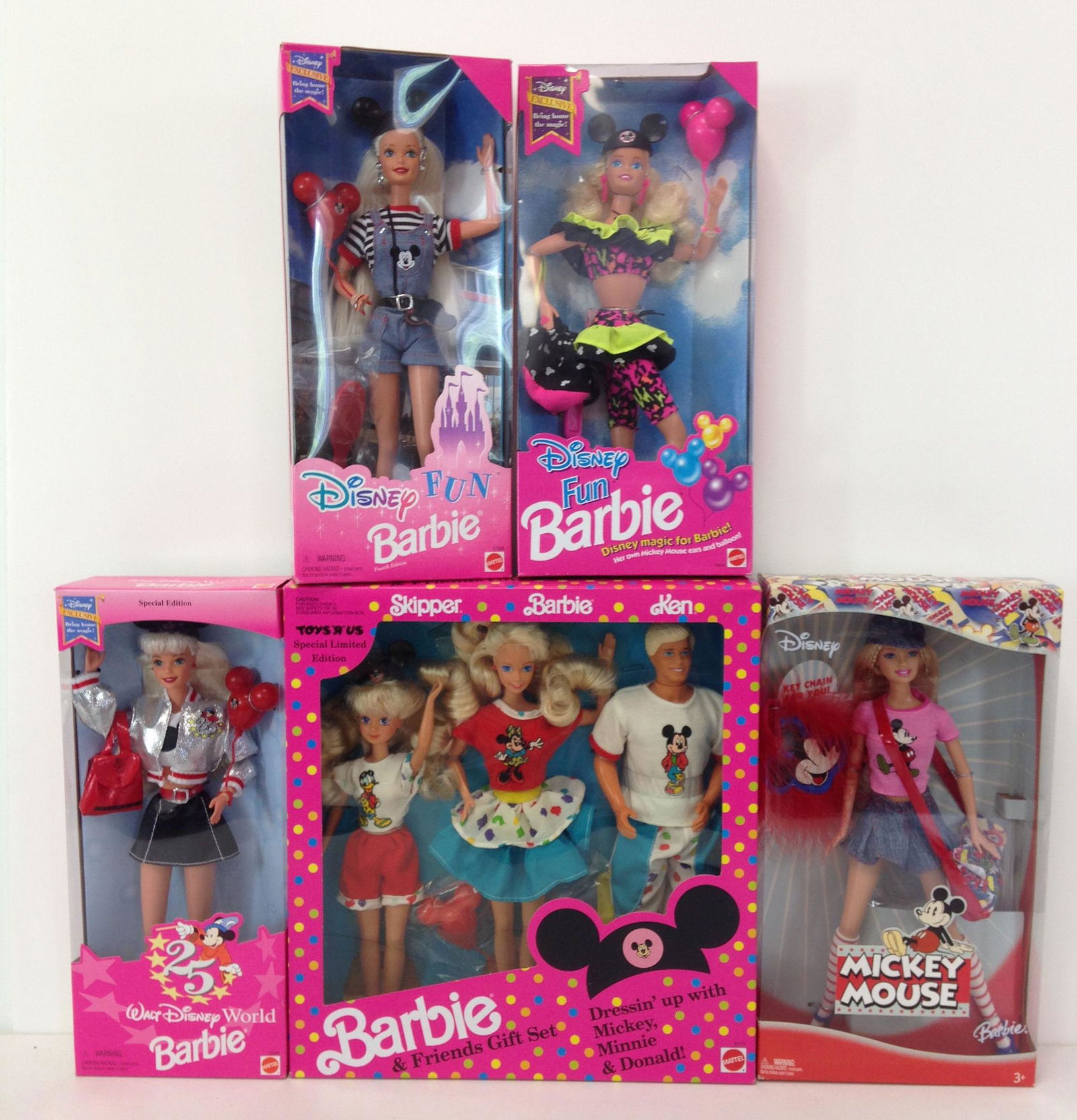 (5) NRFB DISNEY BARBIES INCLUDING (2) "DISNEY FUN", (1 of 1)