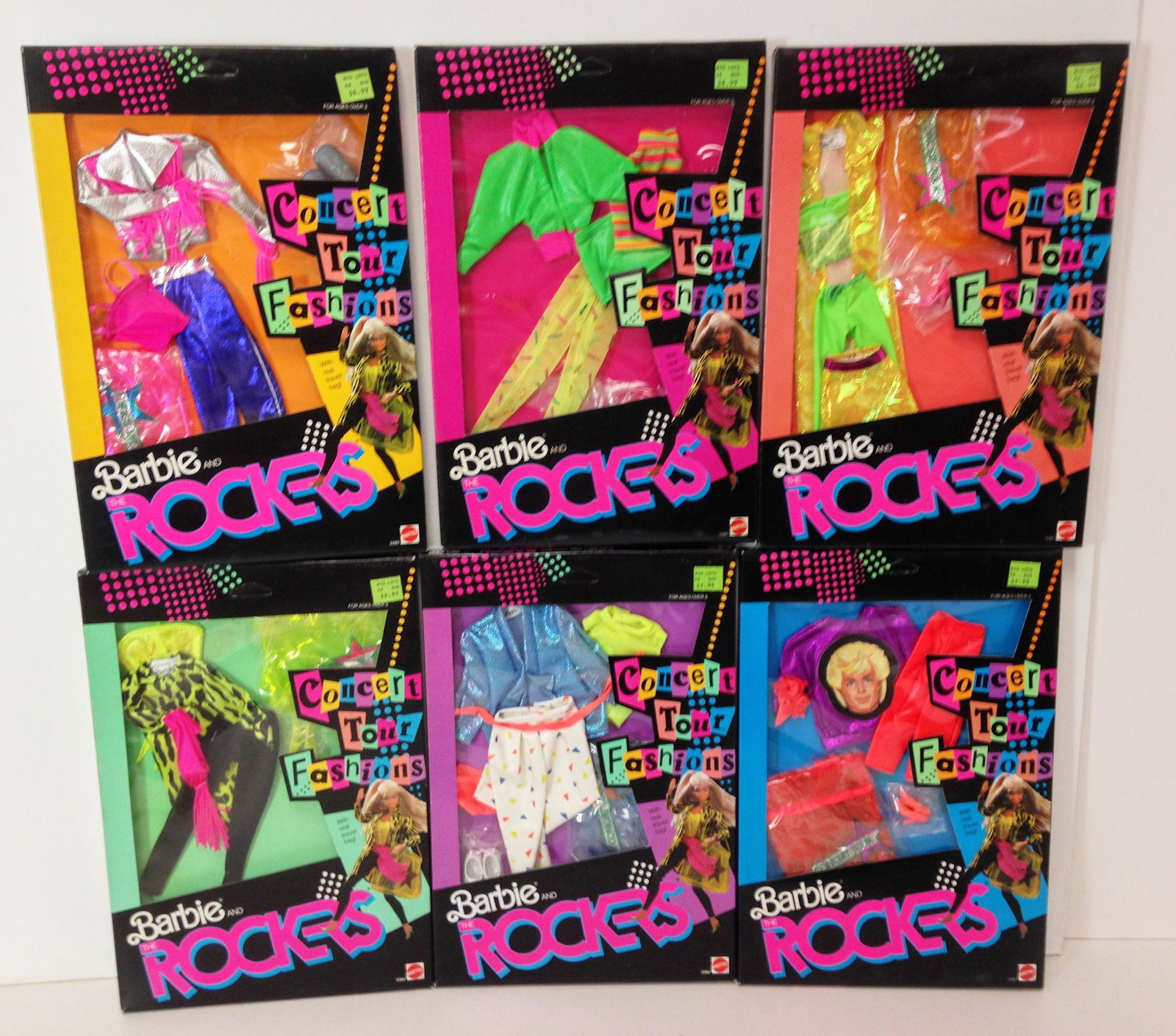 (6) NRFB VINTAGE BARBIE AND THE ROCKERS "CONCERT TOUR": (6) NRFB VINTAGE BARBIE AND THE ROCKERS "CONCERT TOUR" FASHIONS INCLUDING #3390, 3391, 3392, 3393, 3394 AND 3395.